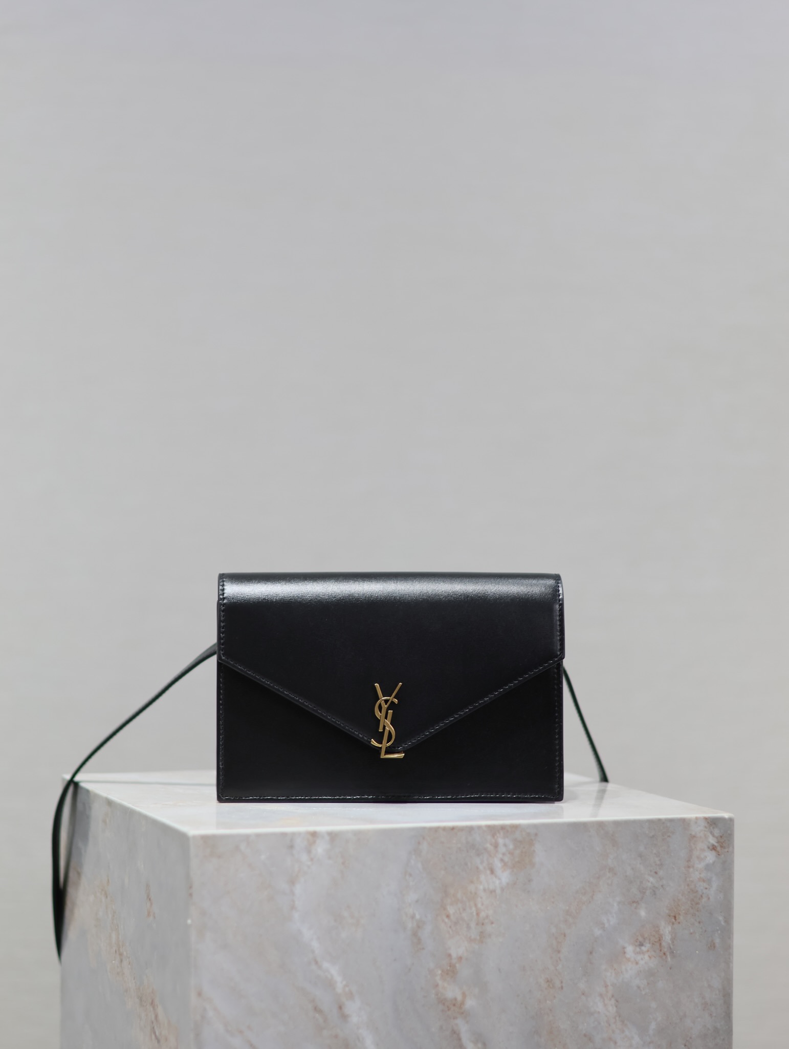 7058-YSL Black Leather Envelope Bag | Signature Elegance with Edgy Sophistication