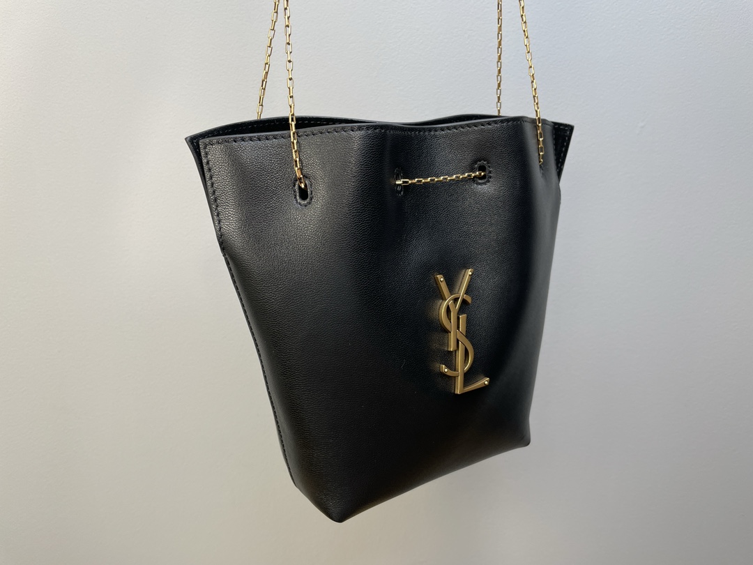 7071-SAINT LAURENT Black Leather Bucket Bag | Iconic Elegance with a Modern Edge