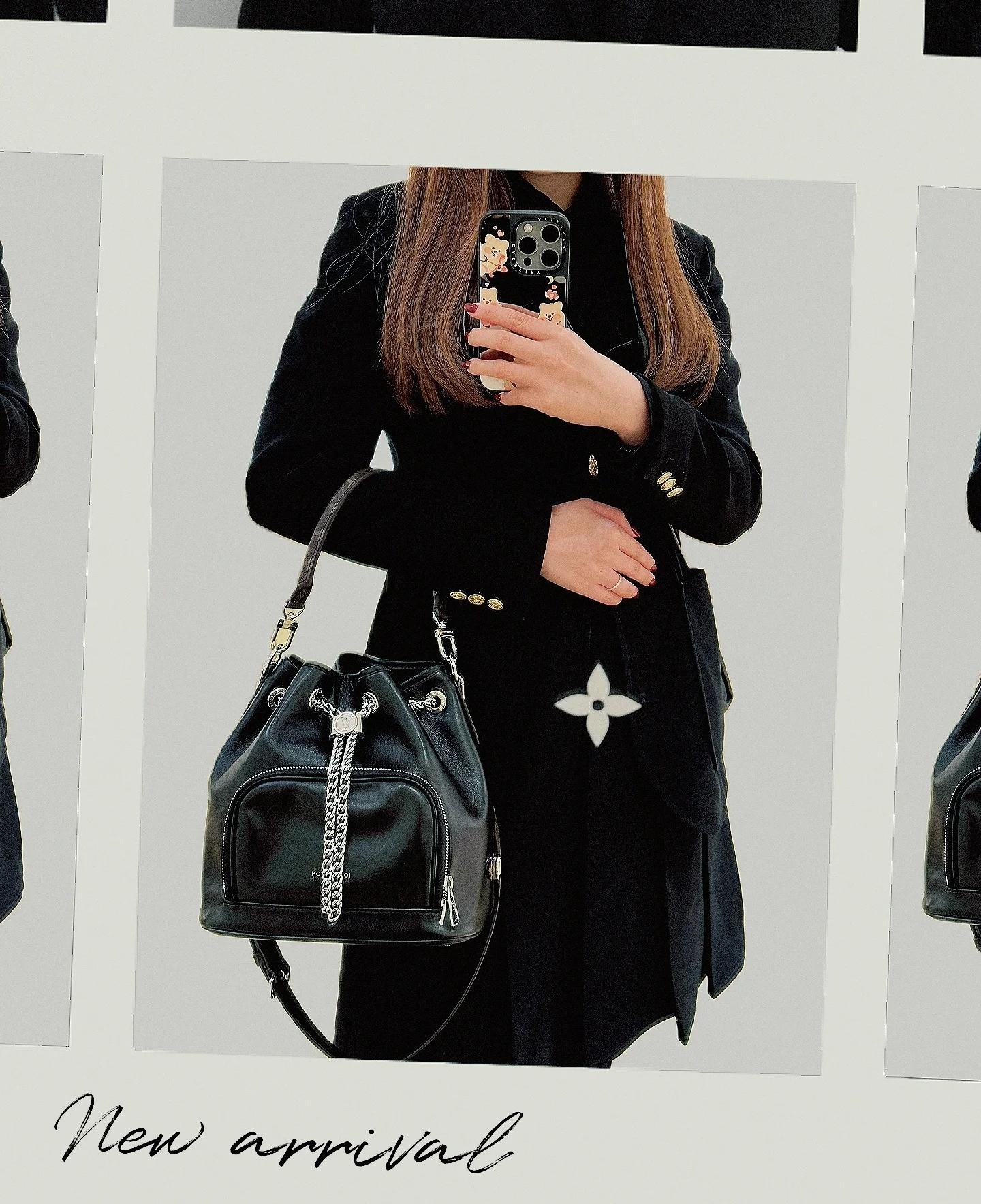 1255-Louis Vuitton Black Leather Bucket Bag | Modern Luxury Meets Timeless Utility