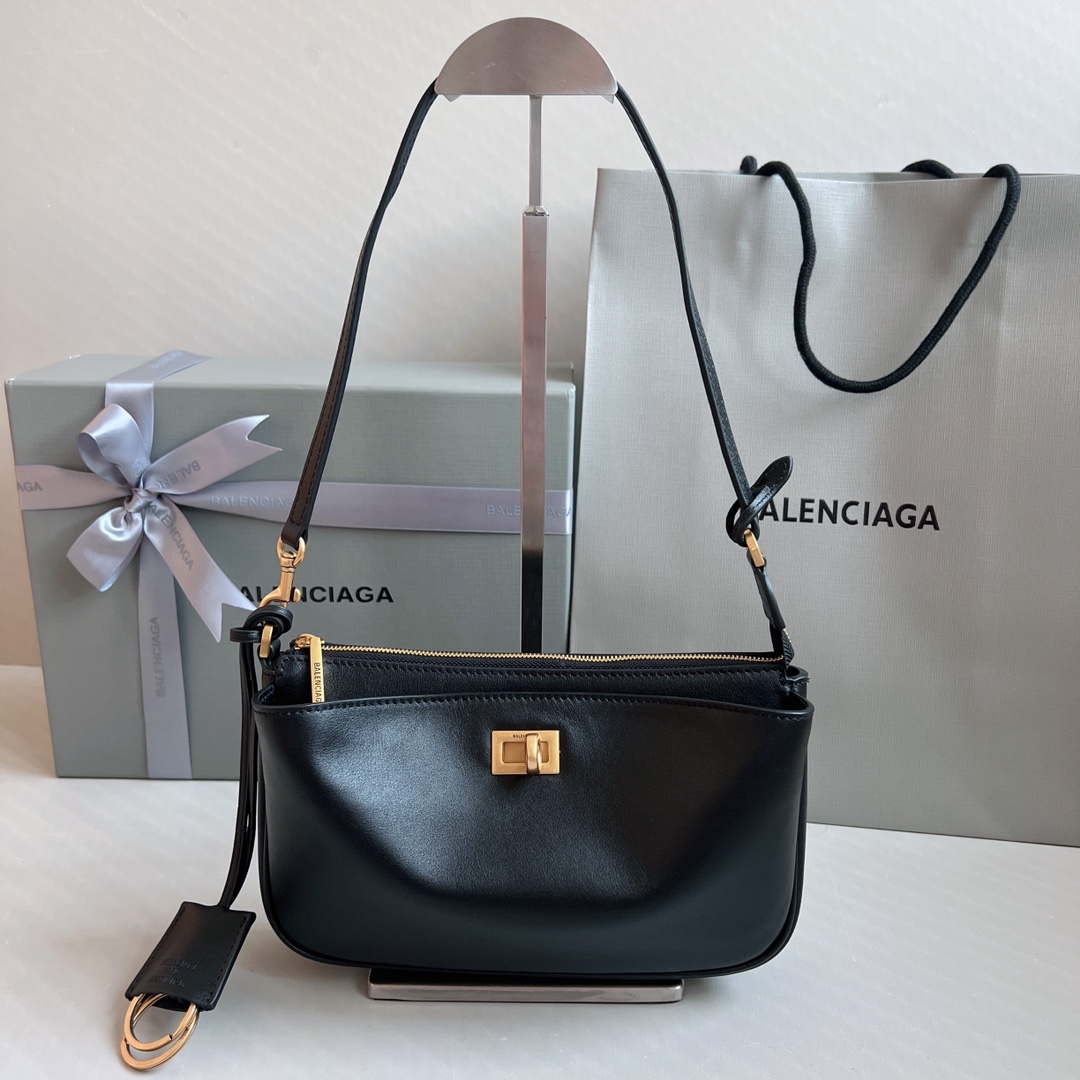 8016-Balenciaga Black Leather Shoulder Bag | Refined Simplicity with a Luxe Touch