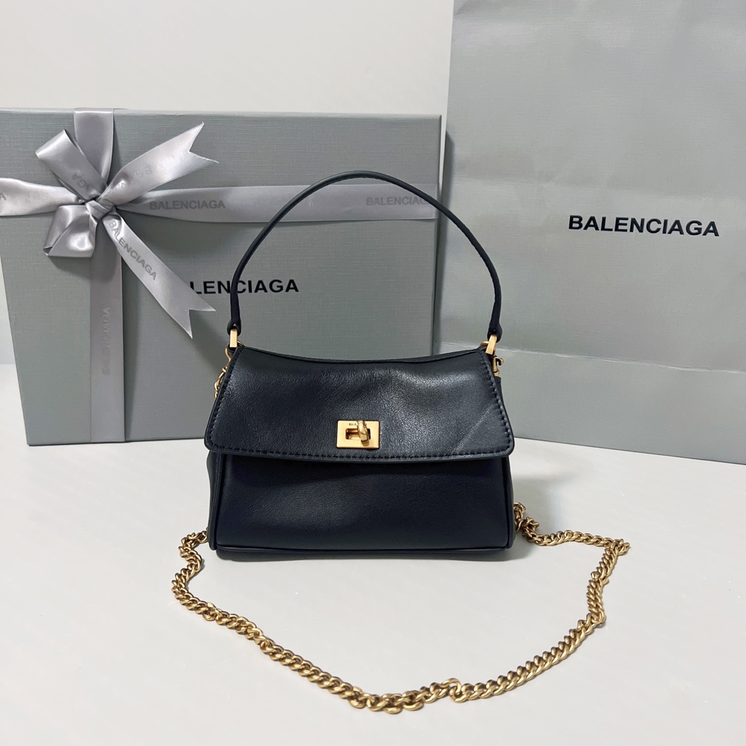 8018-Balenciaga Black Leather Shoulder Bag | Chic Elegance in a Compact Silhouette
