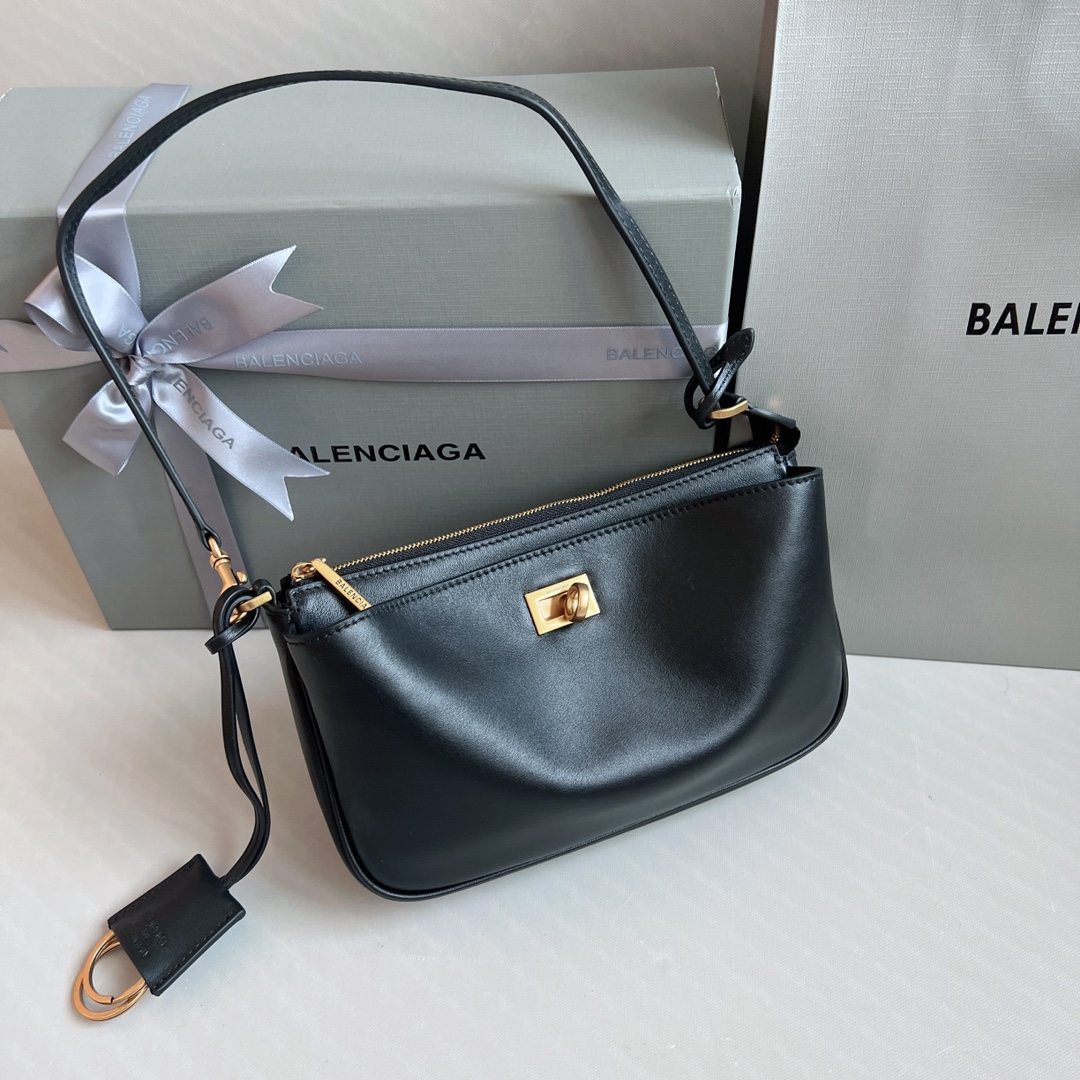 8016-Balenciaga Black Leather Shoulder Bag | Refined Simplicity with a Luxe Touch