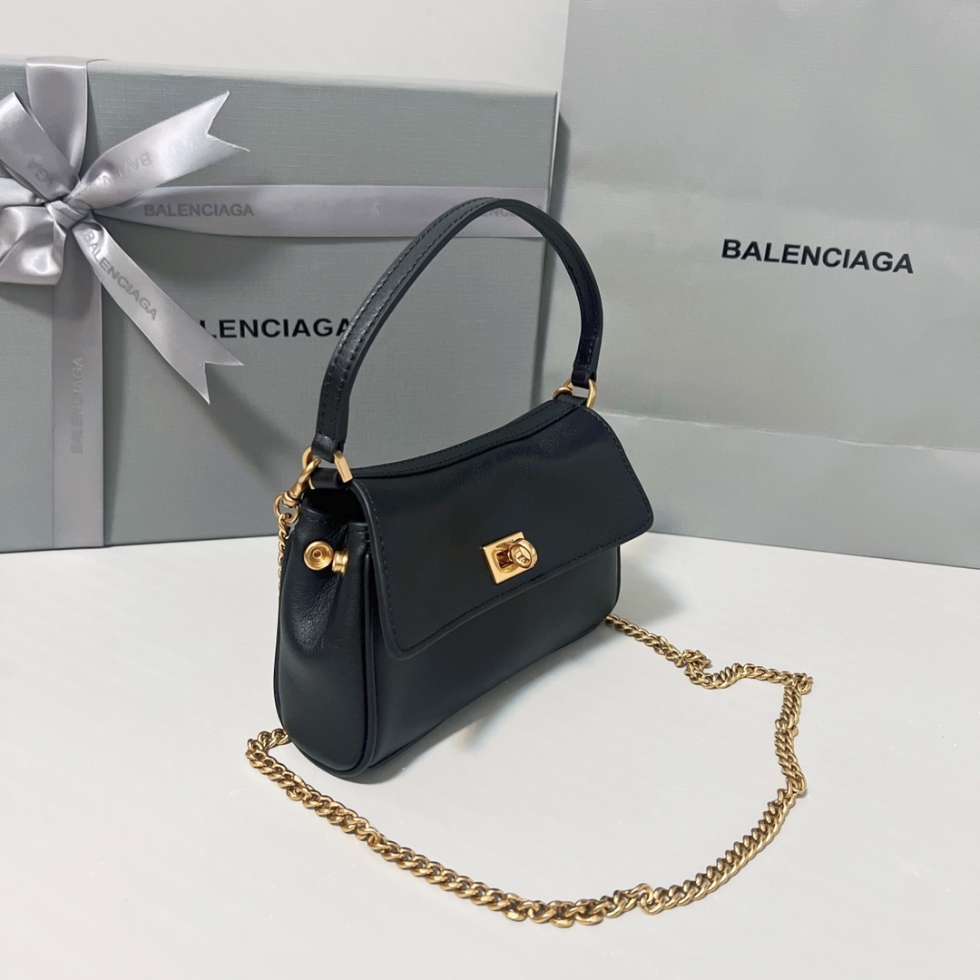 8018-Balenciaga Black Leather Shoulder Bag | Chic Elegance in a Compact Silhouette