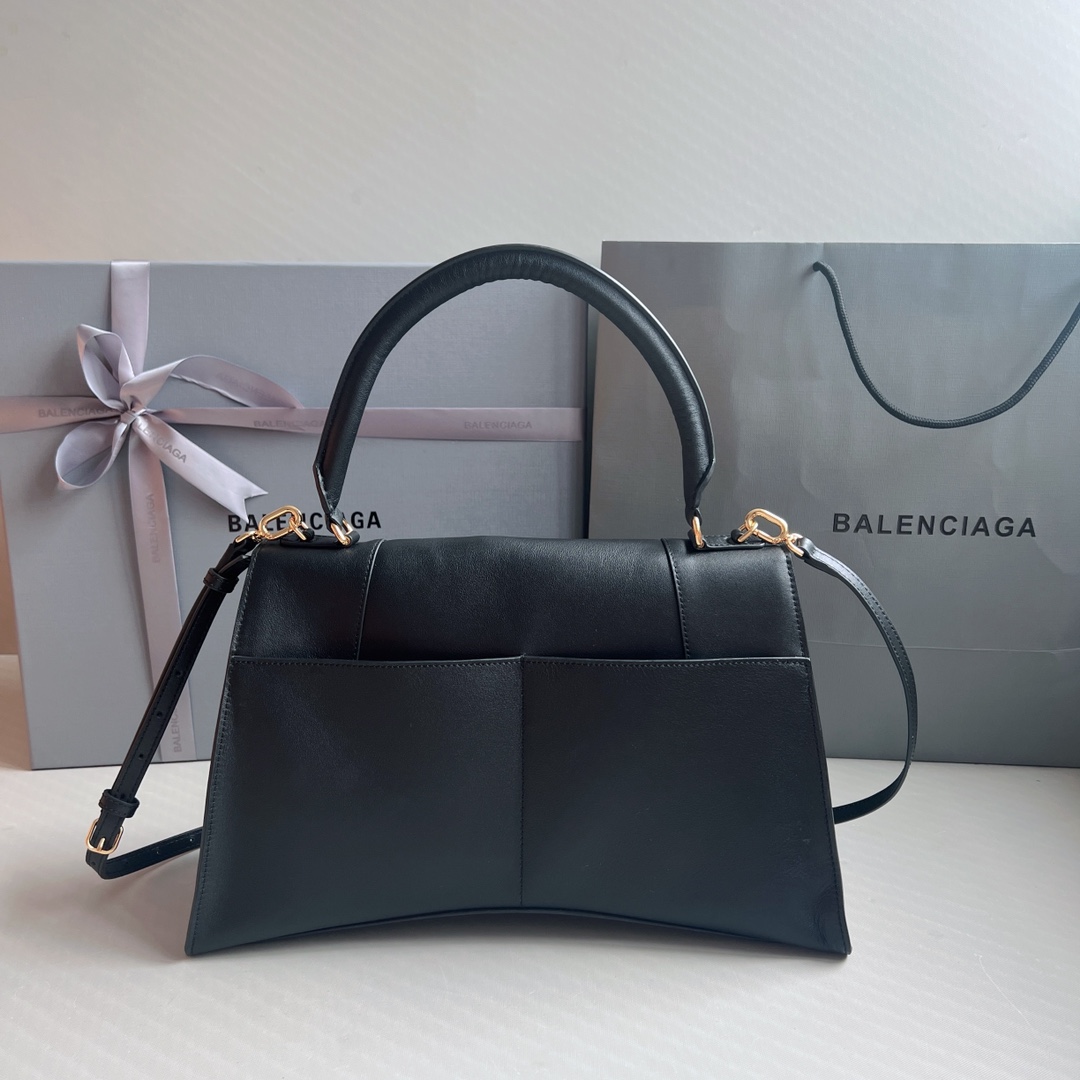 8017-Balenciaga Black Leather Top Handle Bag | Iconic “B” Logo Elegance in Every Detail