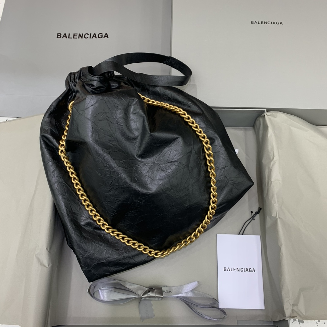 8030-Balenciaga Black Slouchy Chain Bag | Effortless Luxury with a Bold Edge