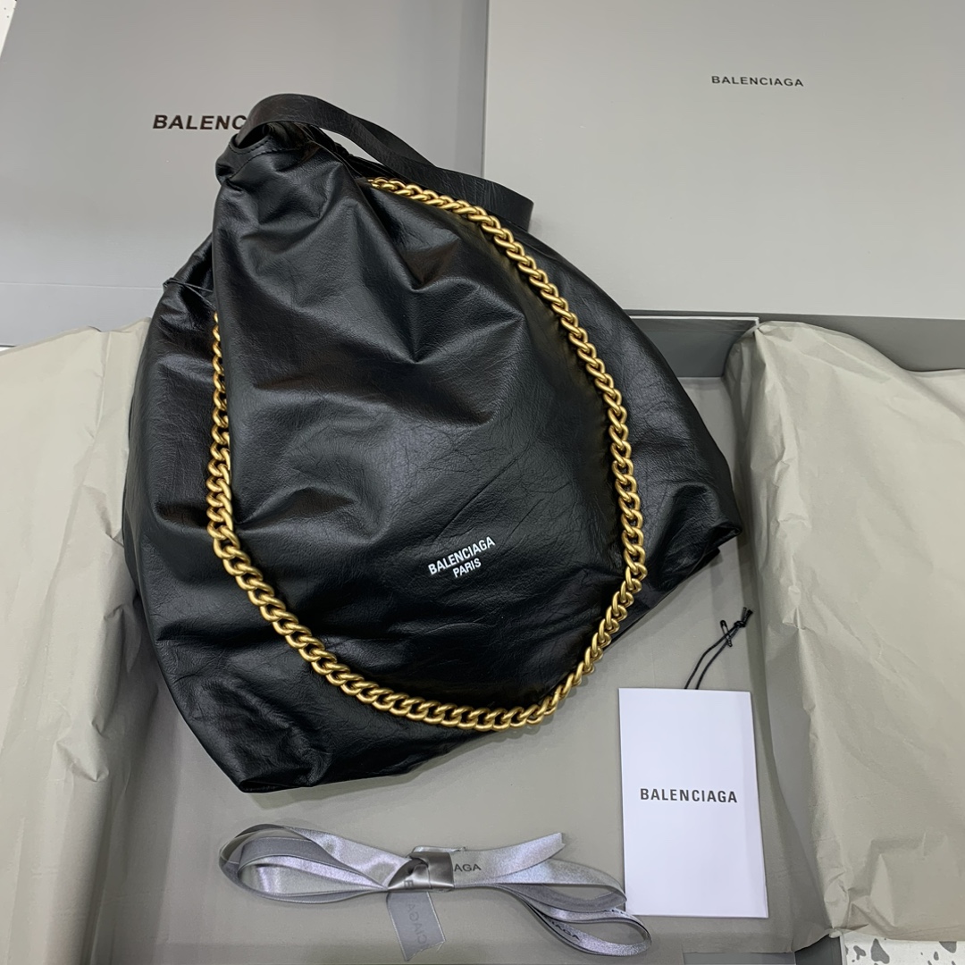 8030-Balenciaga Black Slouchy Chain Bag | Effortless Luxury with a Bold Edge