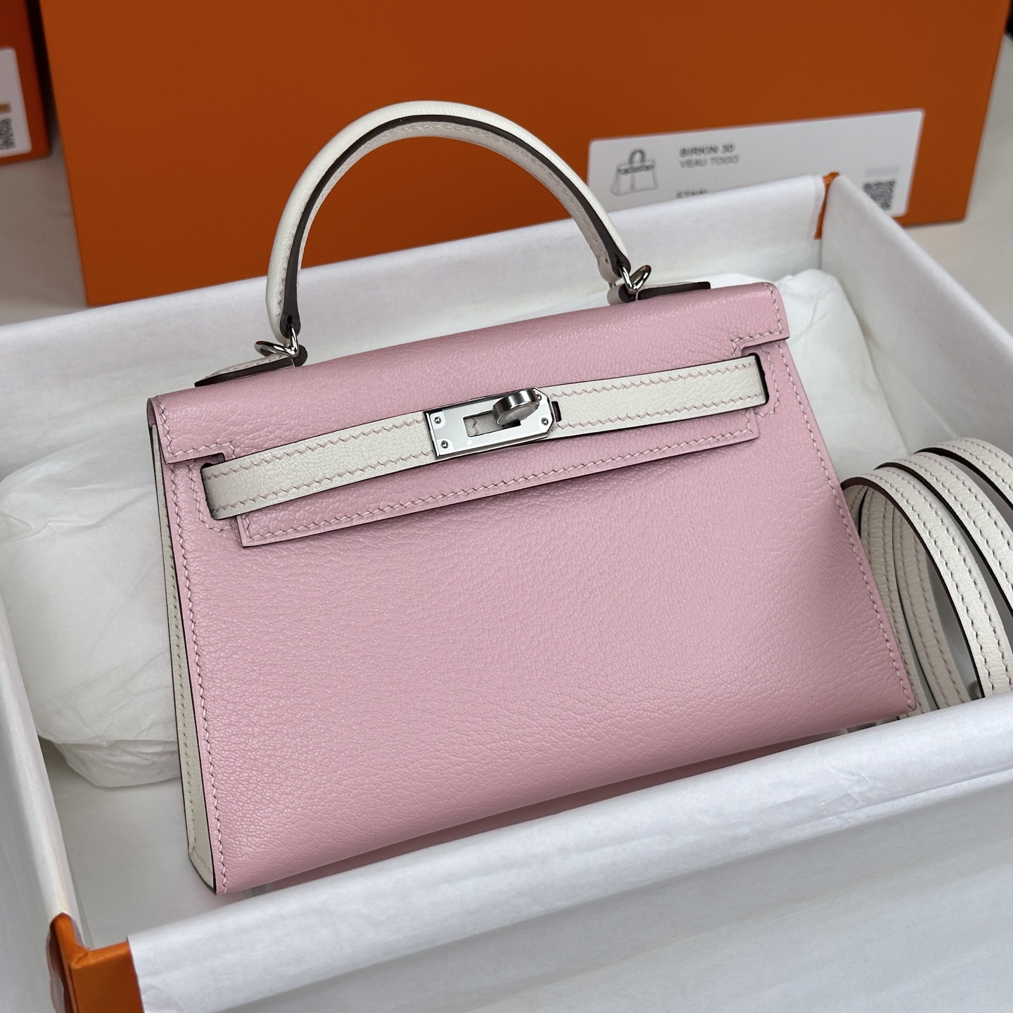 6059-Hermès Kelly Mini Bag in Pink & White | Sweet Elegance in a Petite Icon