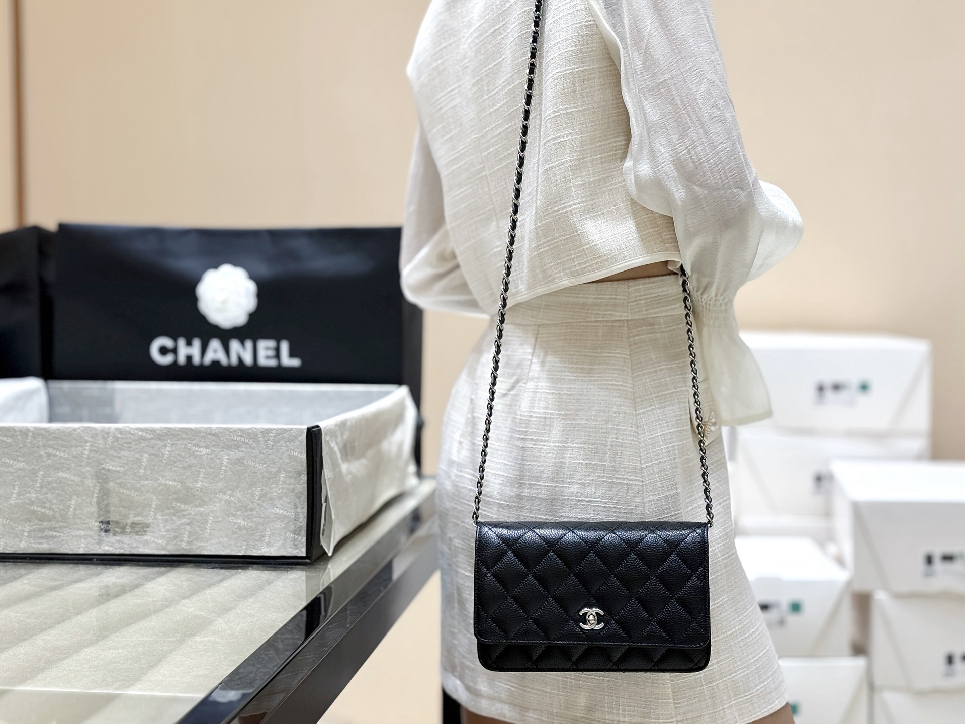 4022-Chanel Classic Quilted Chain Bag in Black Caviar Leather | Timeless Elegance with a Modern Edge