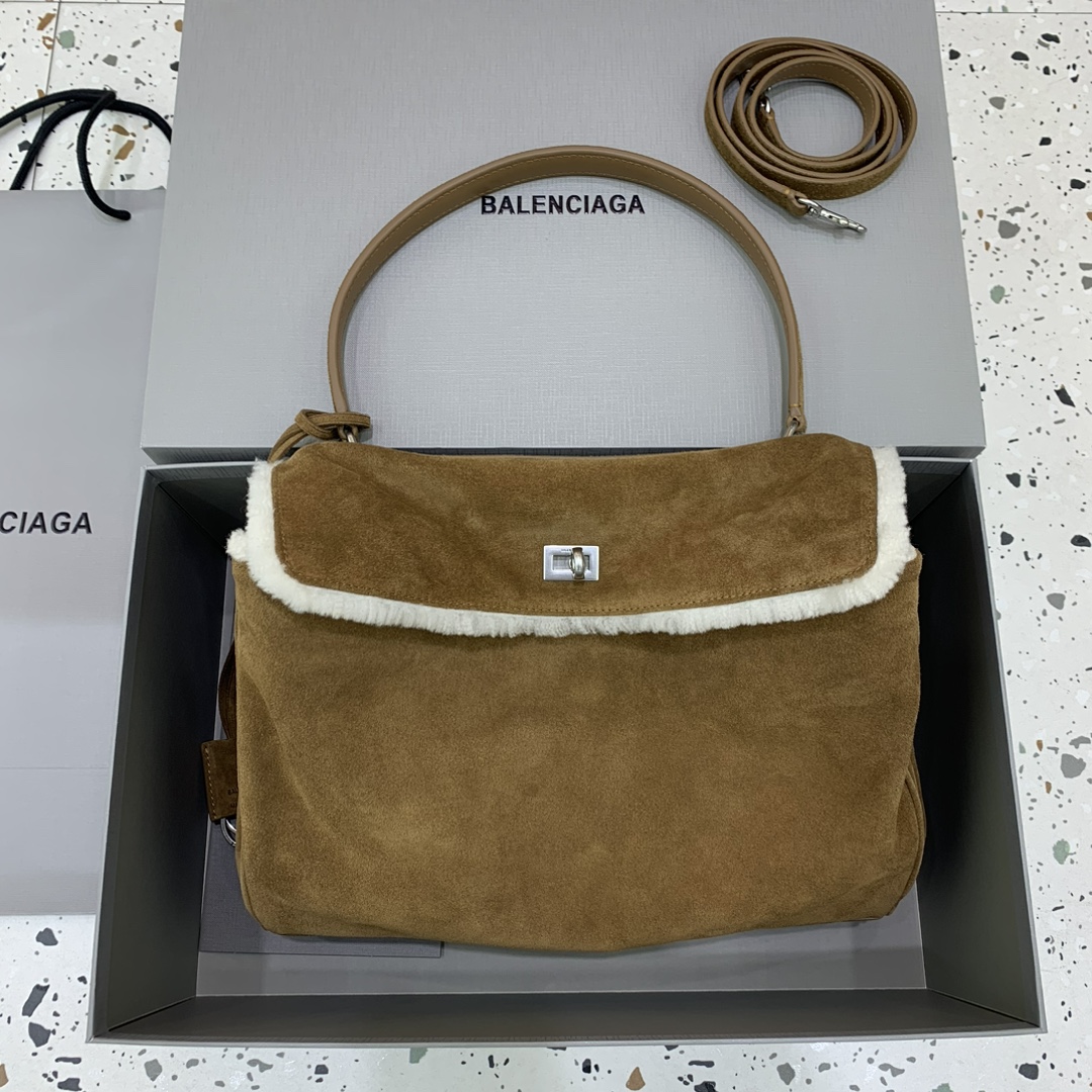 8032-Balenciaga Brown Suede Top Handle Bag | Cozy Elegance for the Chilly Season