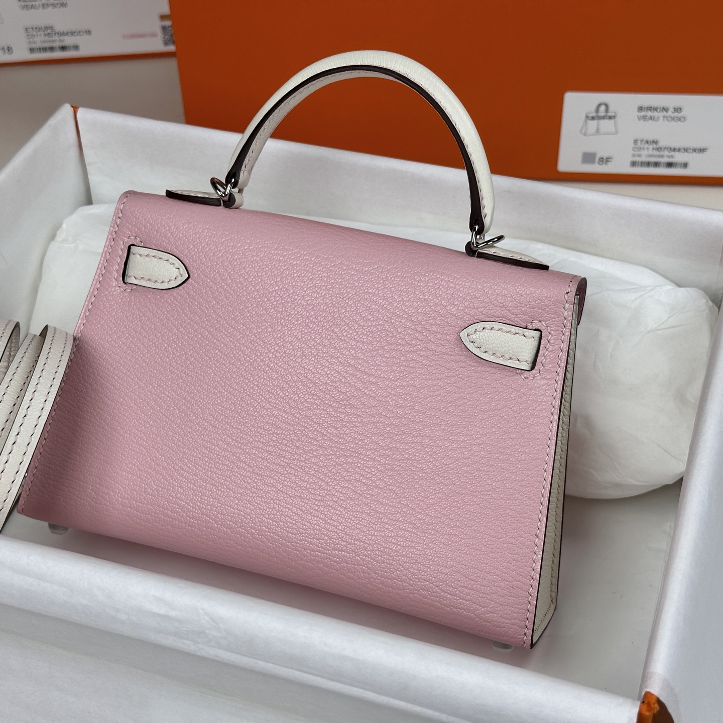 6059-Hermès Kelly Mini Bag in Pink & White | Sweet Elegance in a Petite Icon