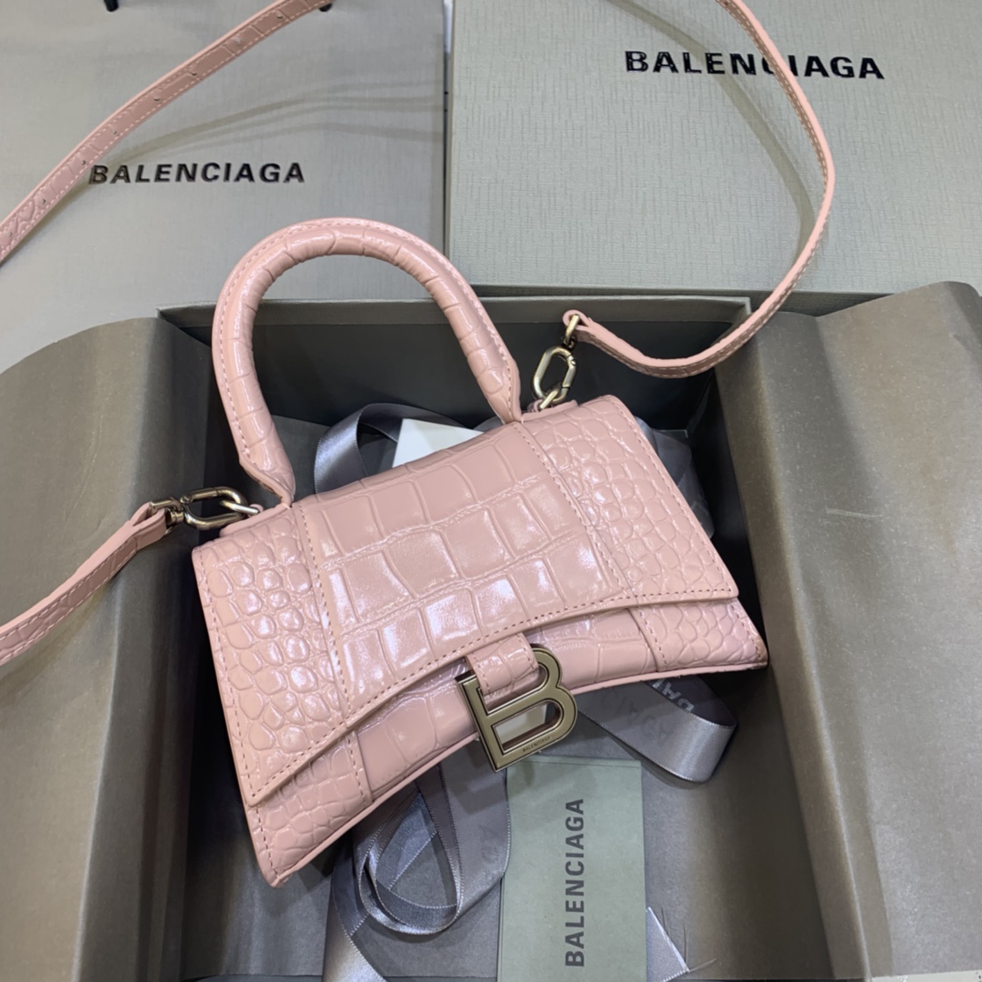 8028-Balenciaga Pink Croc-Effect Top Handle Bag | Chic Femininity with a Luxe Twist