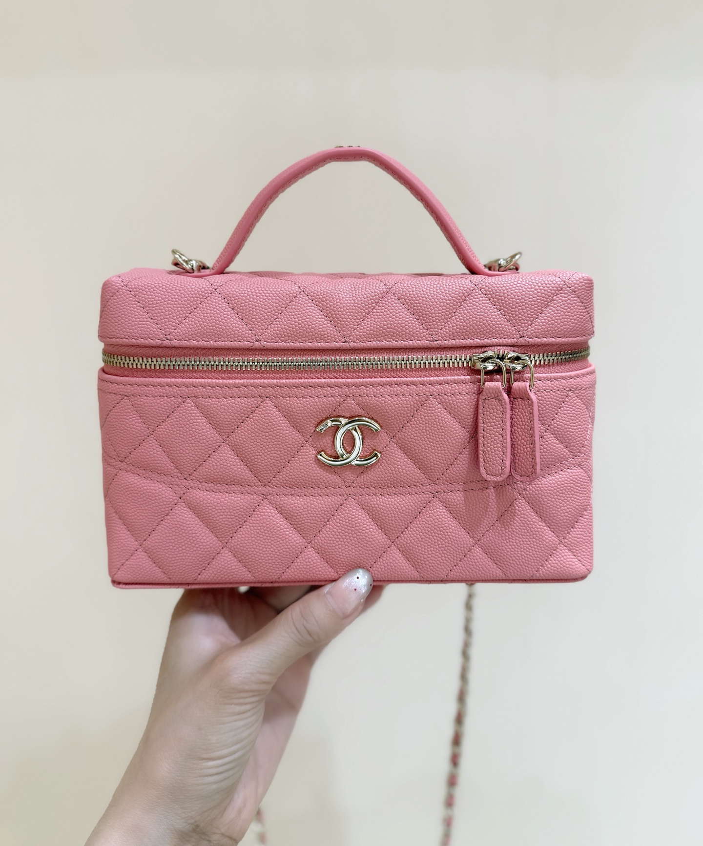 4019-Chanel Pink Caviar Leather Top Handle Bag | Sweet Sophistication with Iconic Flair