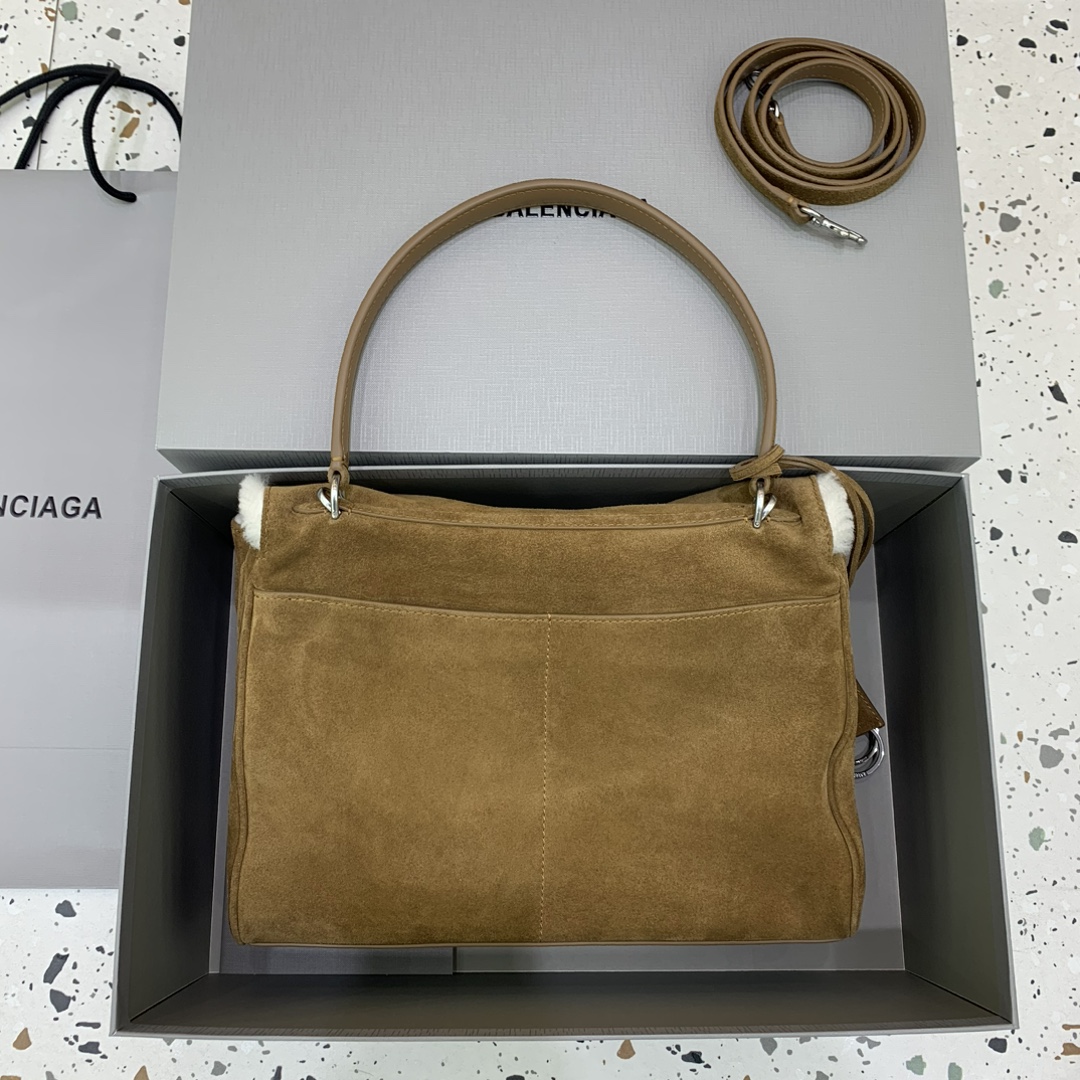 8032-Balenciaga Brown Suede Top Handle Bag | Cozy Elegance for the Chilly Season