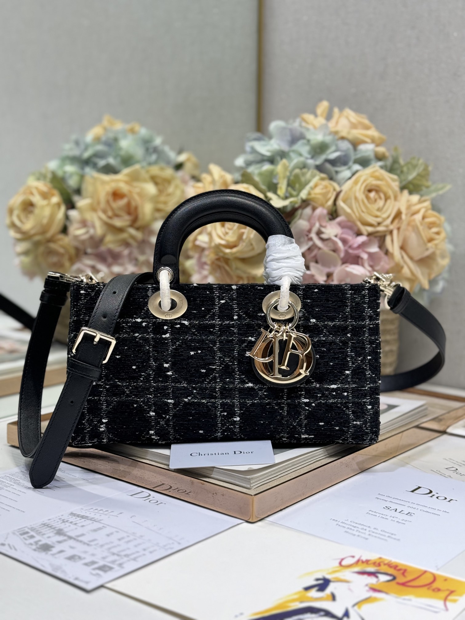 5056-Dior Black Tweed Handbag | Timeless Sophistication with a Modern Edge