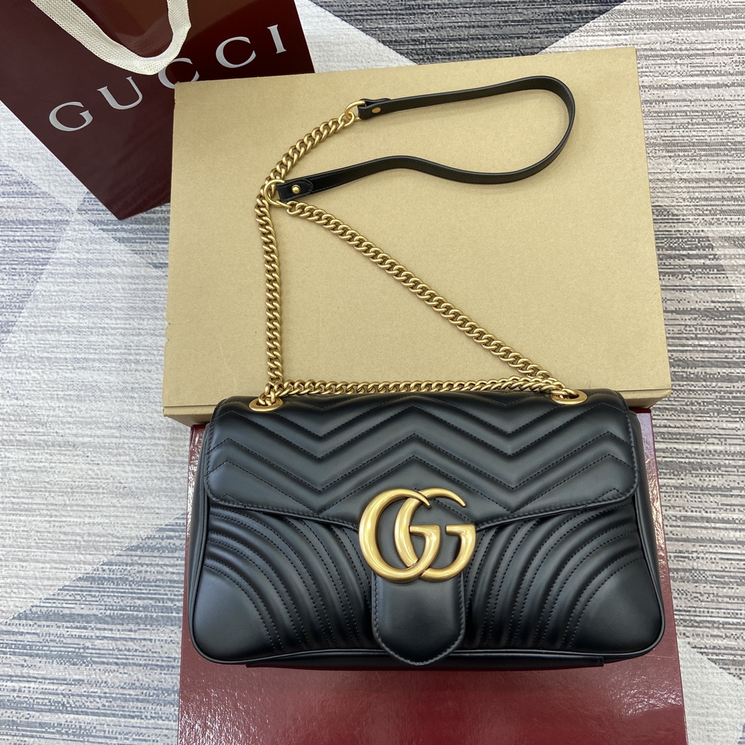 3044-Gucci Black Quilted Leather Shoulder Bag | Where Classic Meets Romantic Charm