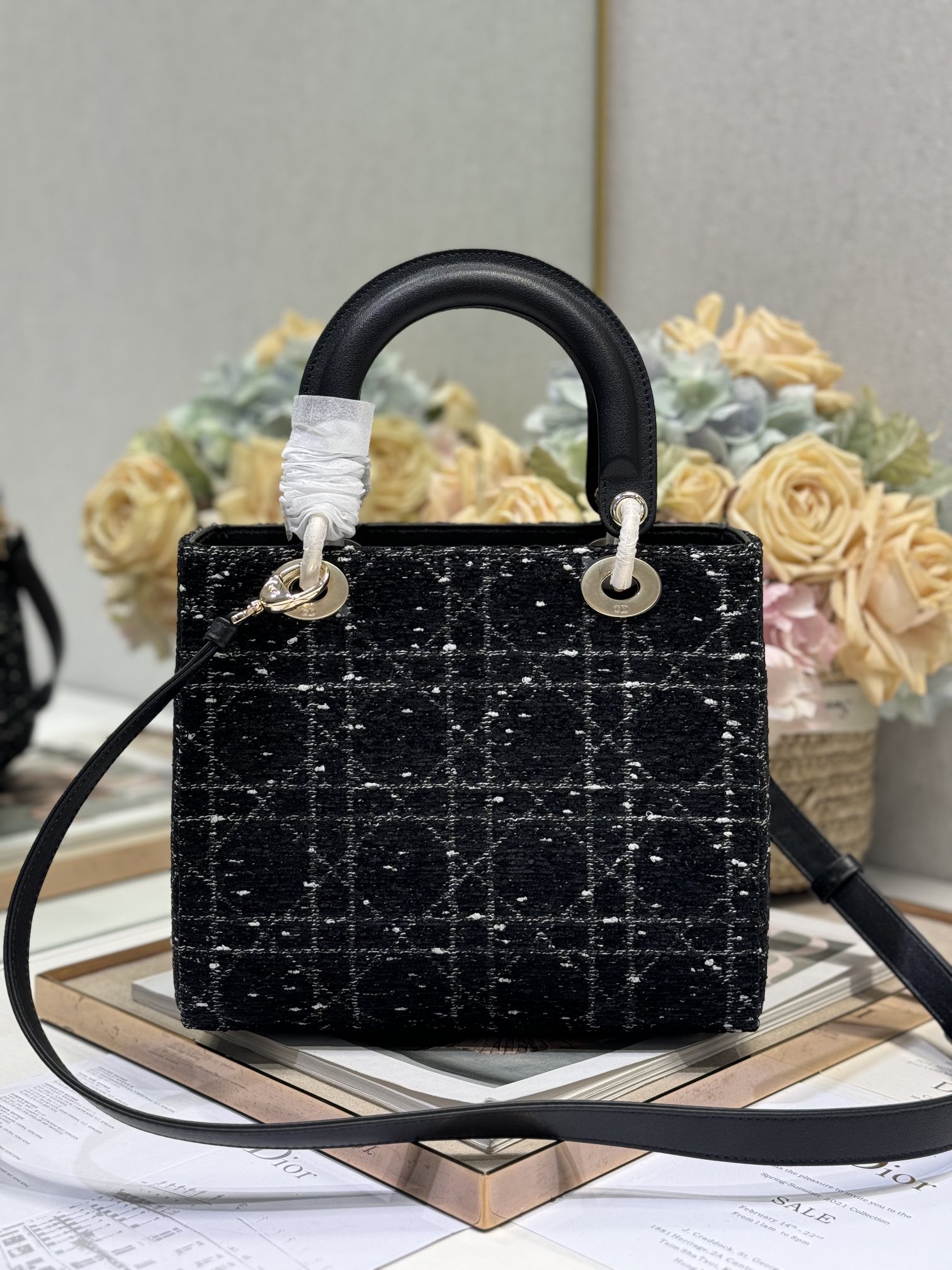 5057-Dior Black Tweed Handbag | Elegant Versatility with Celestial Charm