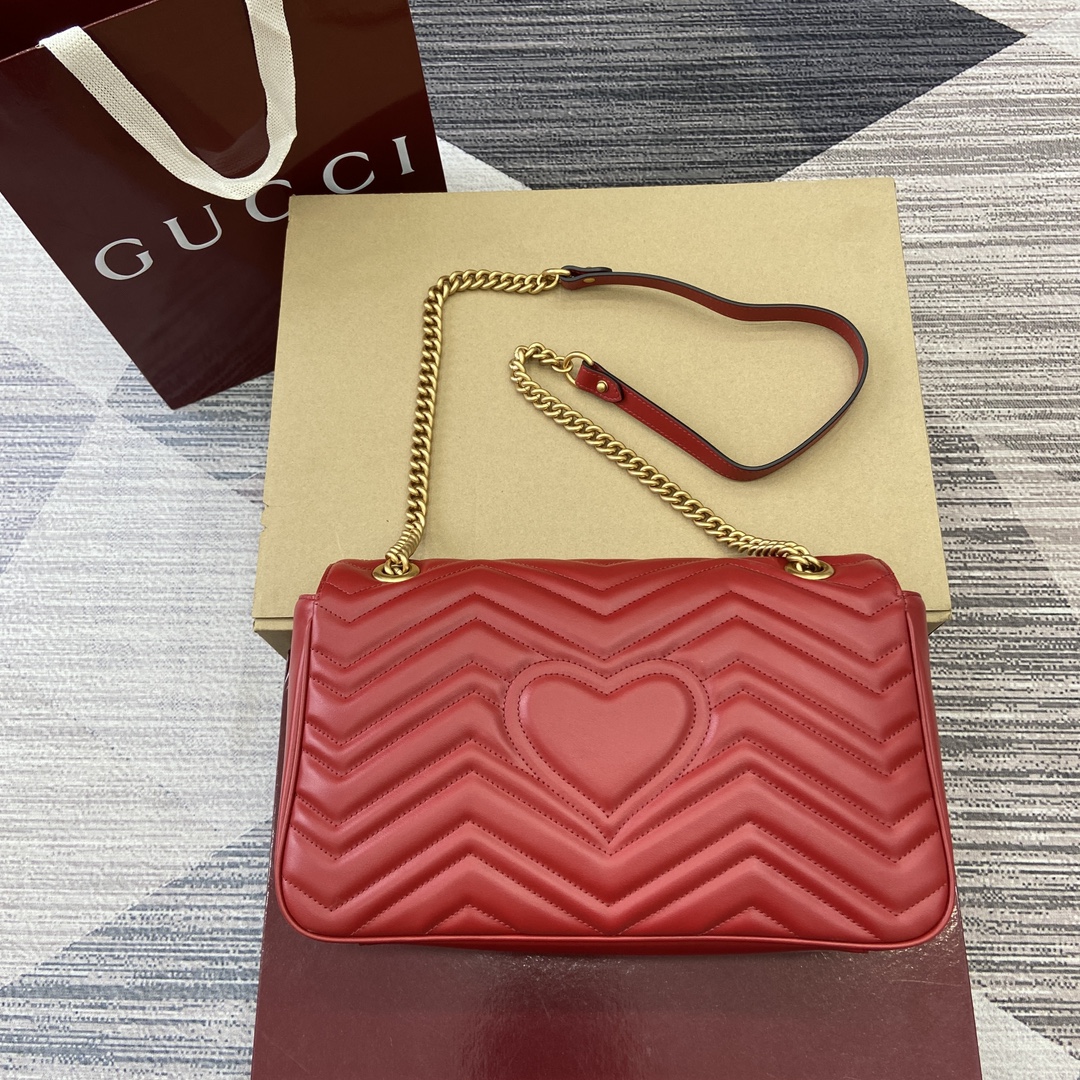 3040-Gucci Red Quilted Leather Shoulder Bag | Bold Elegance with Iconic Flair