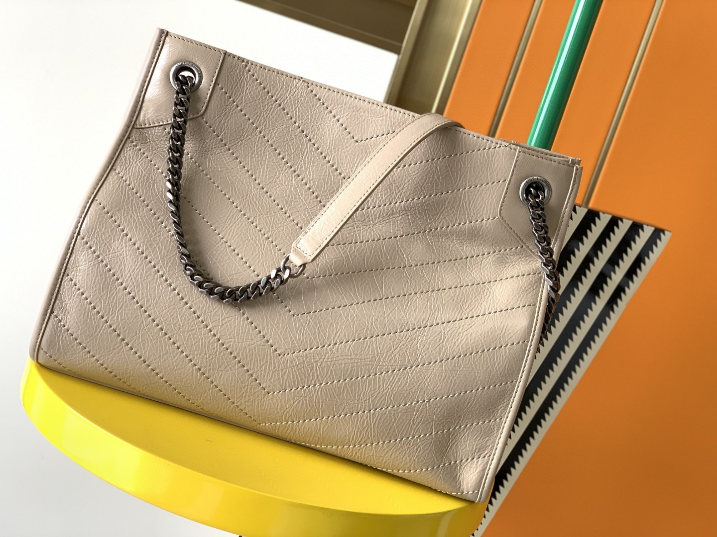 7079-Saint Laurent Beige Quilted Tote | Timeless Elegance, Everyday Ease