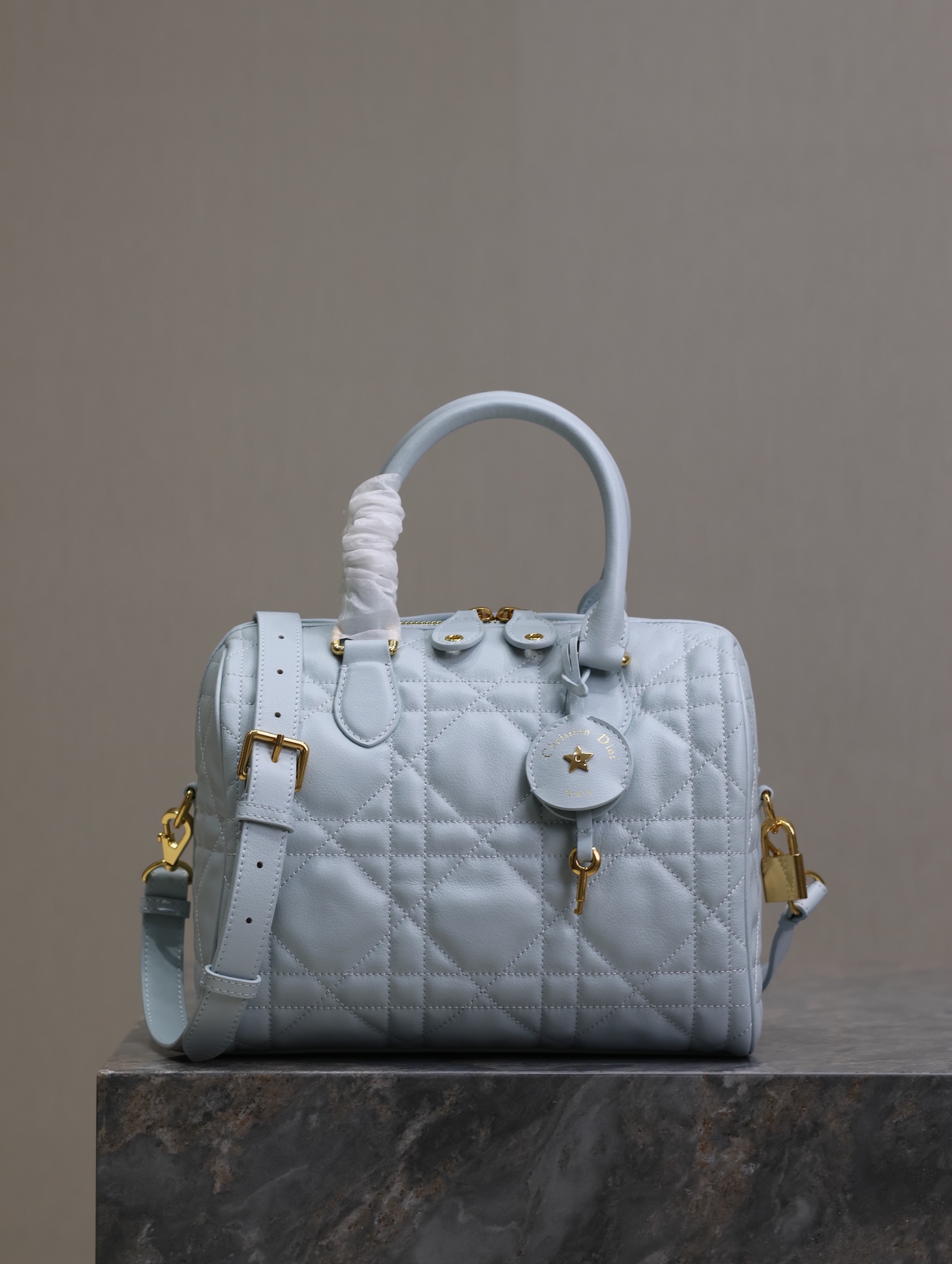 5059-Dior Quilted Boston Bag in Soft Blue | Fresh Elegance Meets Timeless Charm