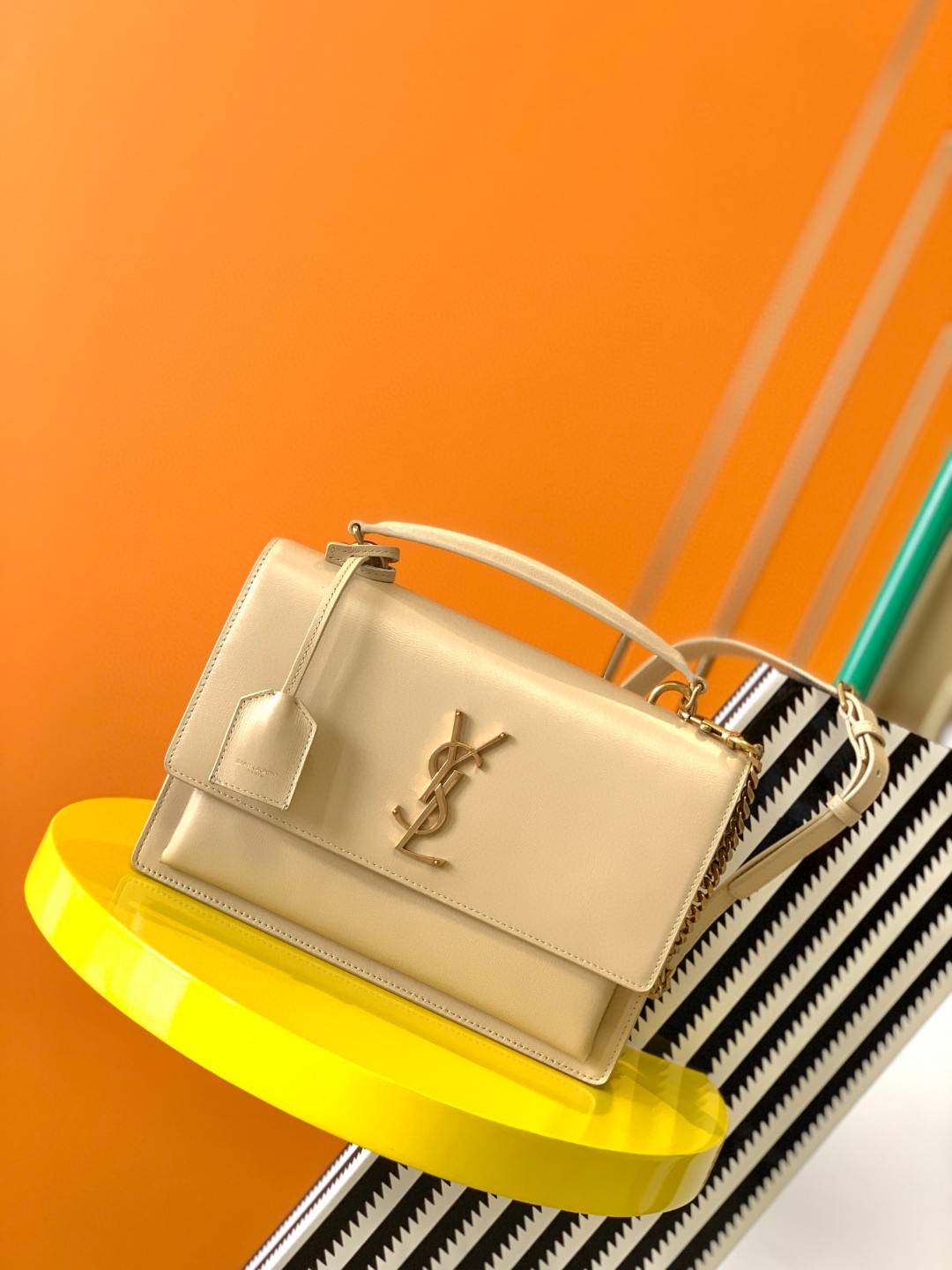 7085-Saint Laurent Beige Leather Top Handle Bag | Understated Elegance with Everyday Versatility