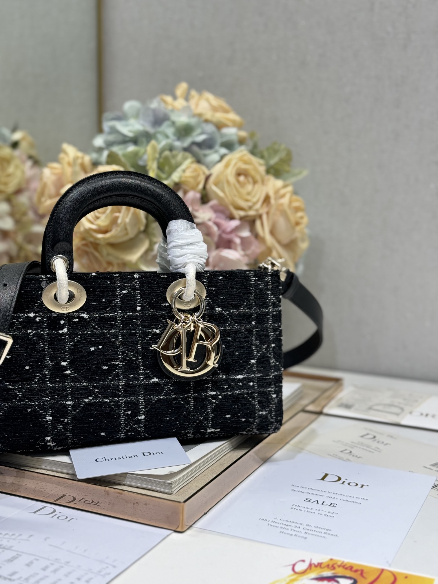 5056-Dior Black Tweed Handbag | Timeless Sophistication with a Modern Edge