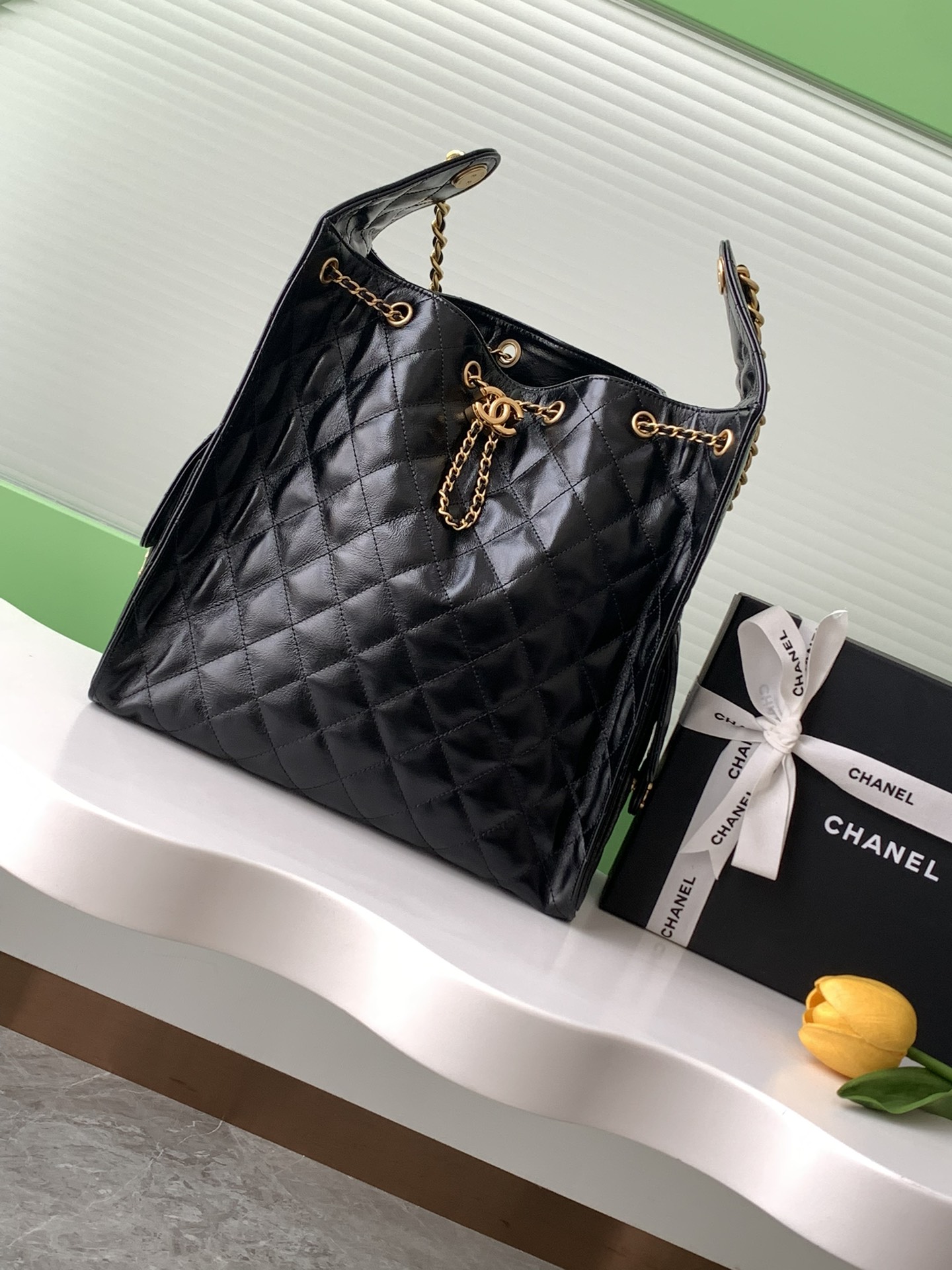 4027-Chanel Black Quilted Drawstring Bag | Iconic Elegance with a Contemporary Edge
