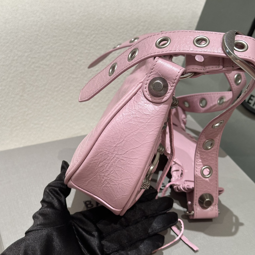 8041-Balenciaga Pink Moto Mini Bag | Sweet Meets Street in a Signature Statement