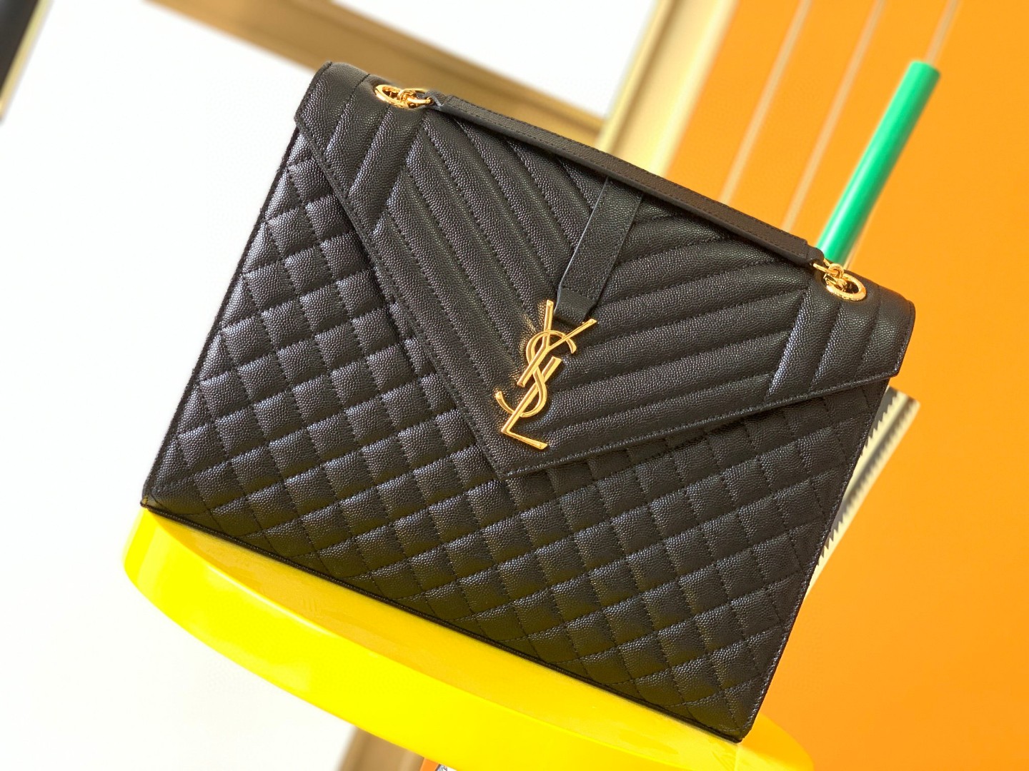 7087-Saint Laurent Black Quilted Envelope Bag | Parisian Chic with Everyday Versatility