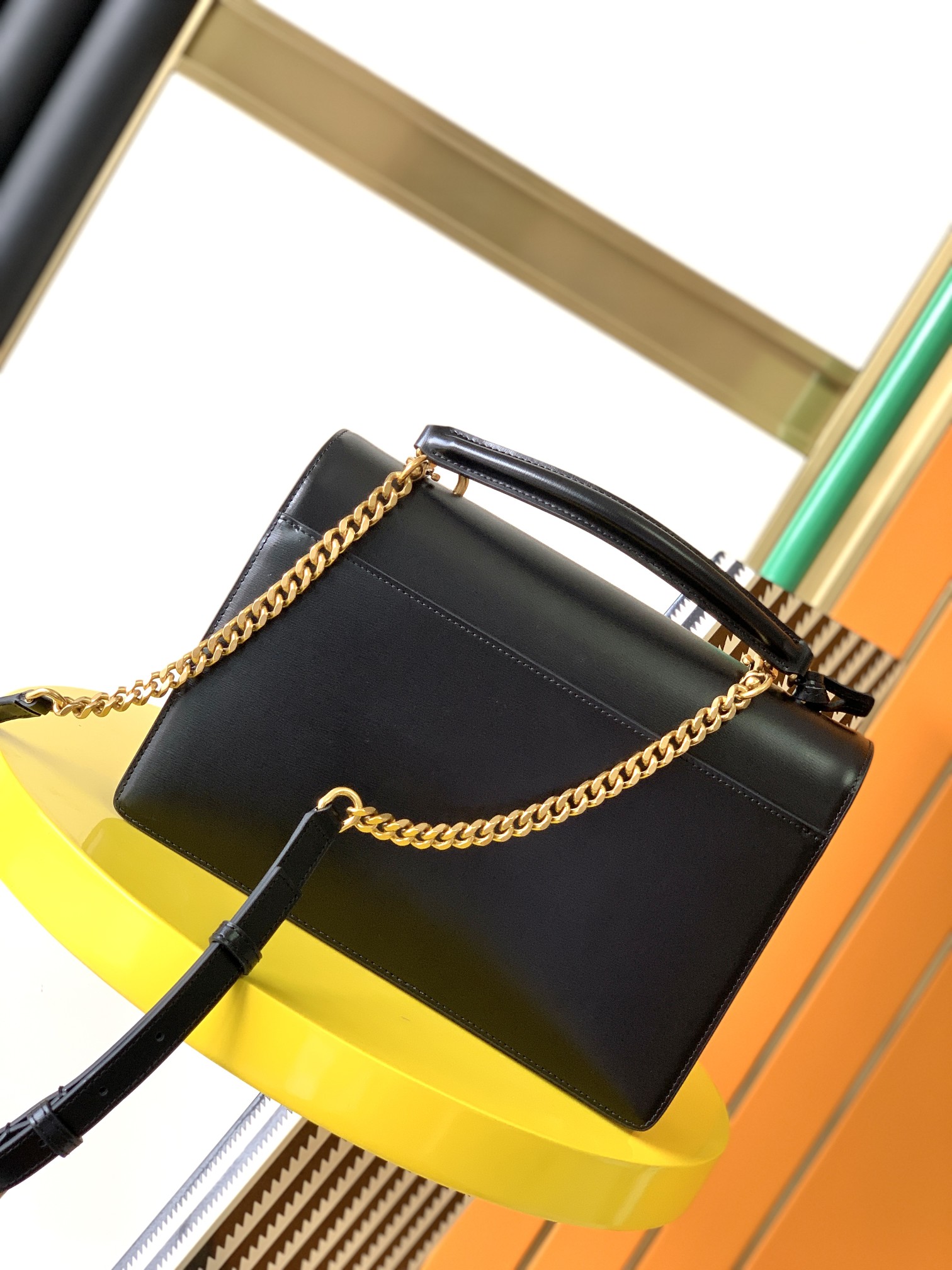 7084-Saint Laurent Black Leather Top Handle Bag | Classic Sophistication with a Luxe Twist