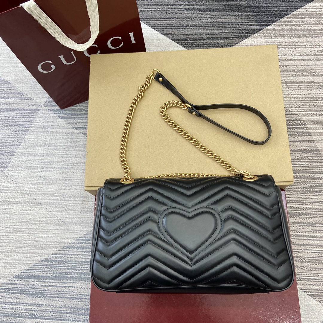 3044-Gucci Black Quilted Leather Shoulder Bag | Where Classic Meets Romantic Charm