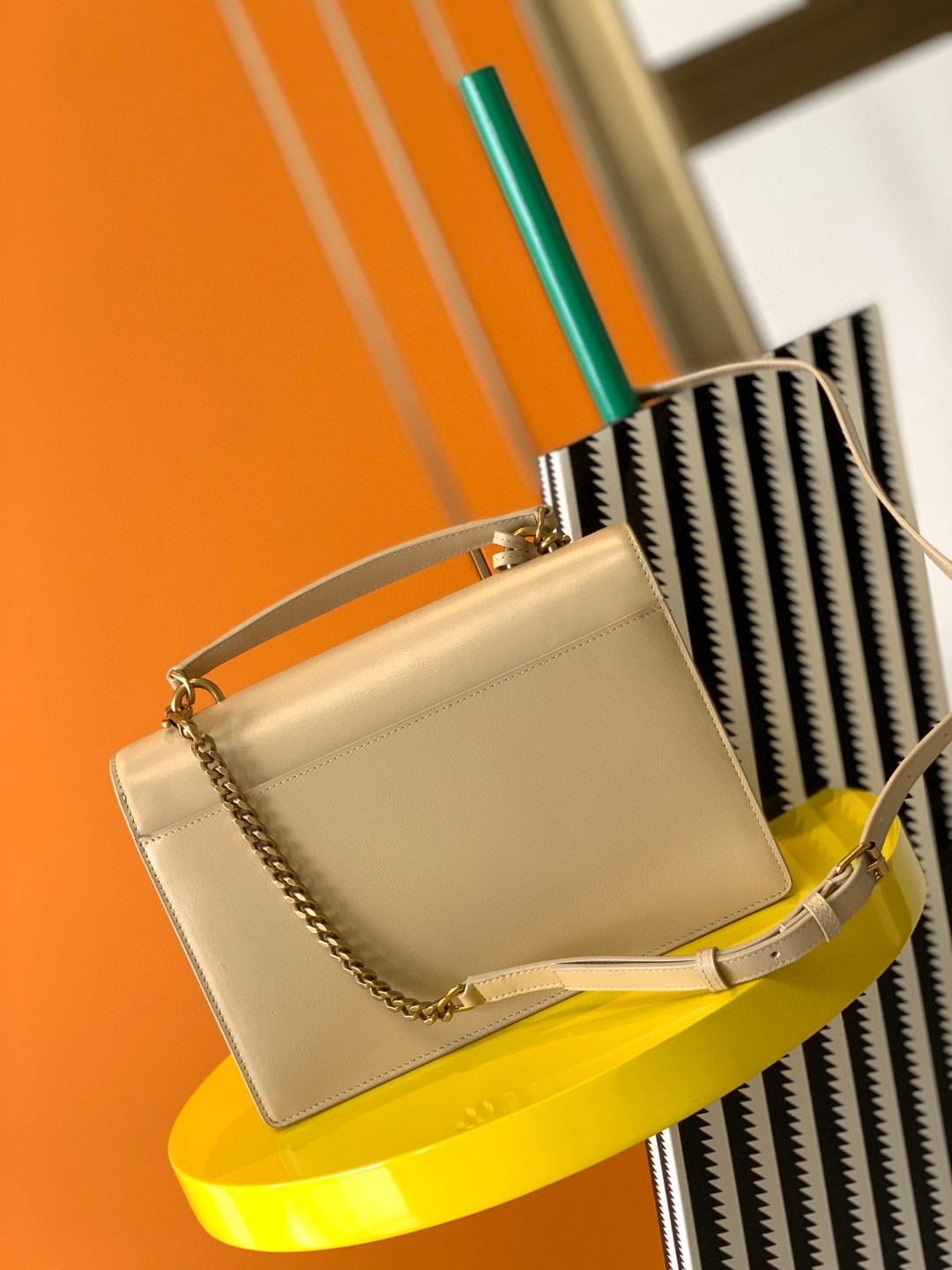 7085-Saint Laurent Beige Leather Top Handle Bag | Understated Elegance with Everyday Versatility