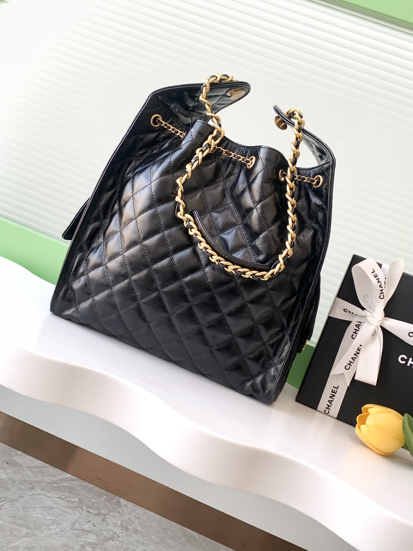 4027-Chanel Black Quilted Drawstring Bag | Iconic Elegance with a Contemporary Edge