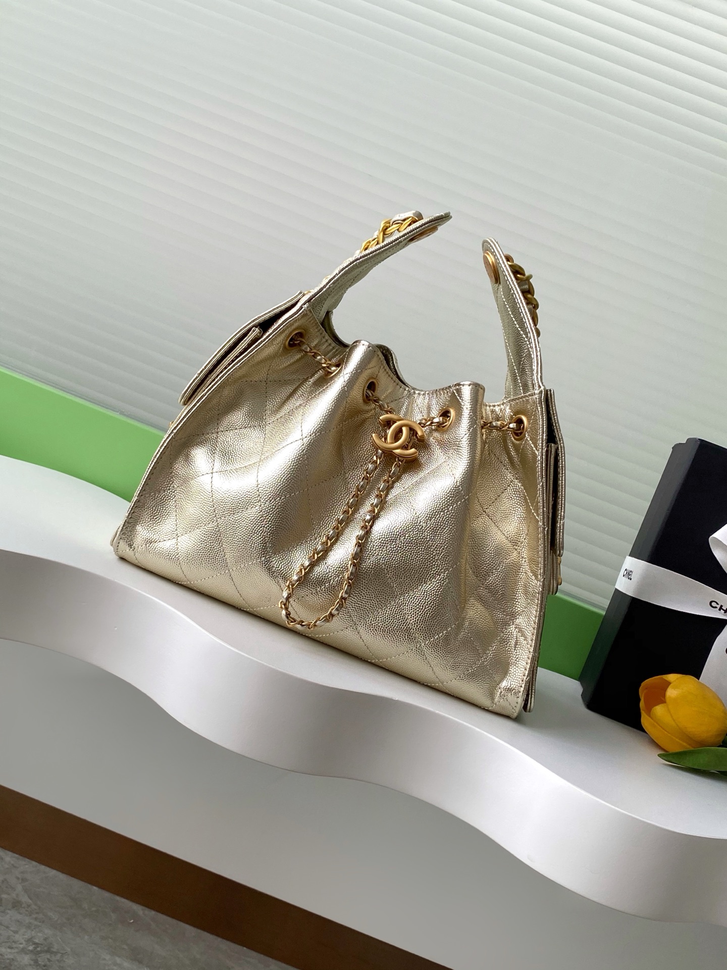 4030-Chanel Gold Quilted Leather Bag | Timeless Elegance in Radiant Luxury
