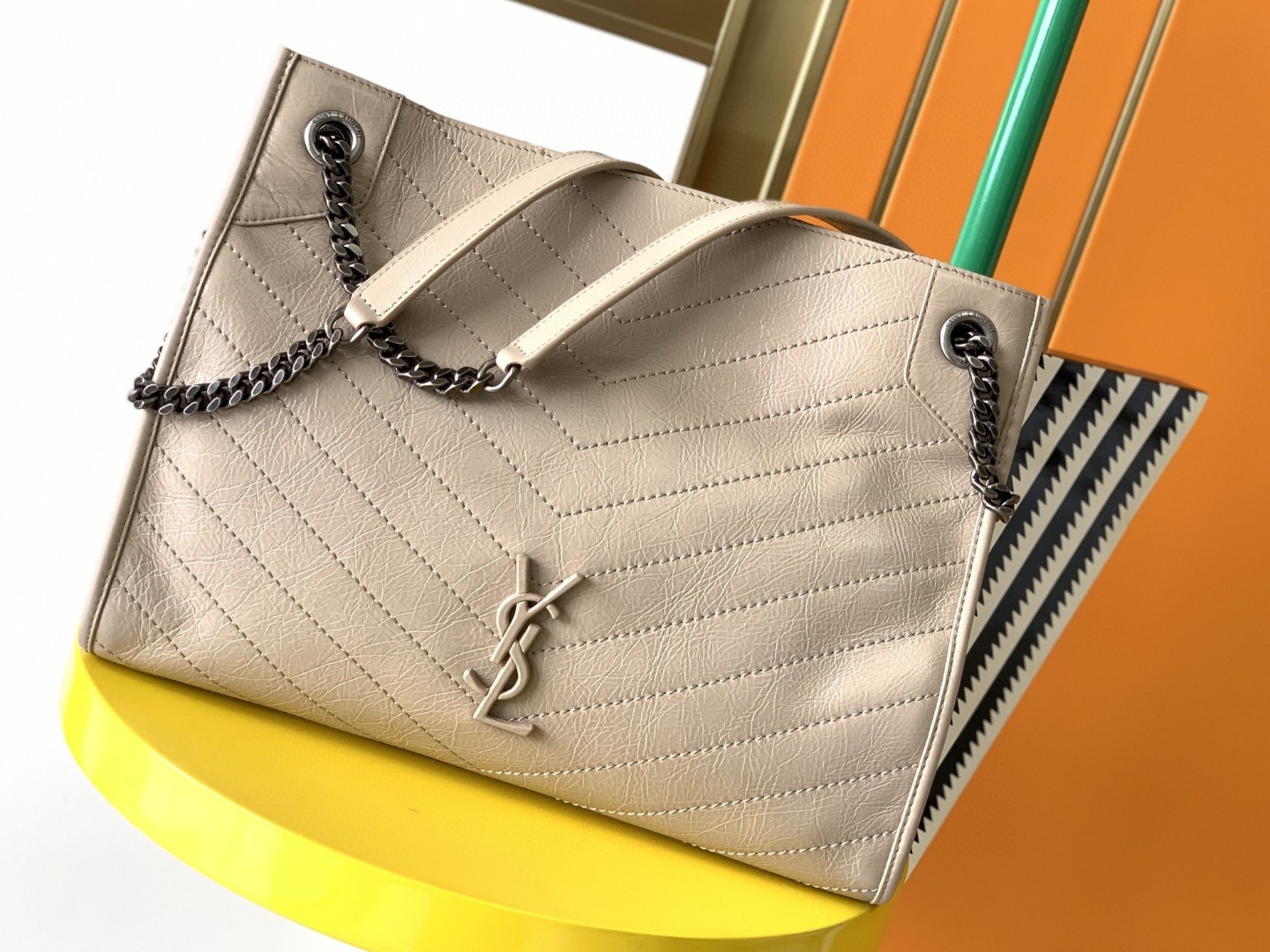7079-Saint Laurent Beige Quilted Tote | Timeless Elegance, Everyday Ease