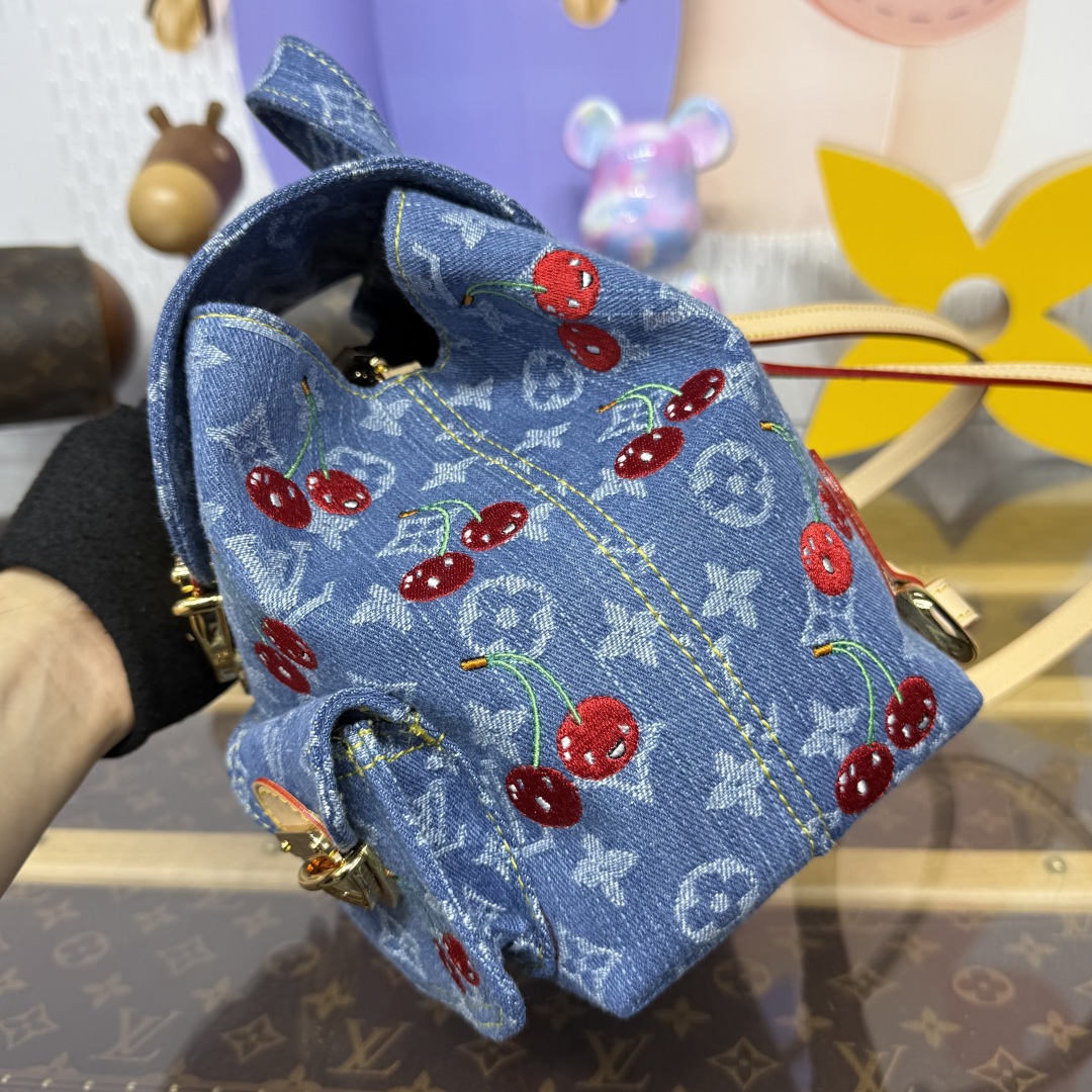 1275-Louis Vuitton Cherry Denim Backpack | A Playful Twist on Iconic Style
