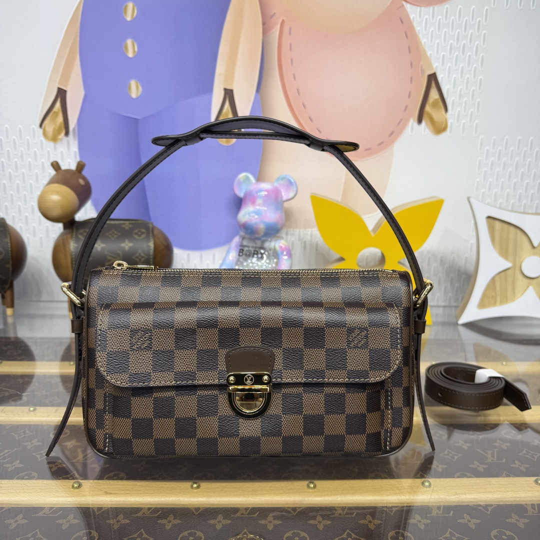 1264-Louis Vuitton Damier Ebene Checkered Flap Bag | Classic Style with Everyday Versatility