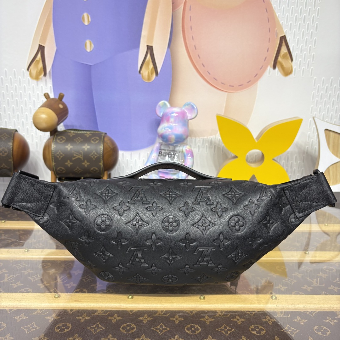 1286-Louis Vuitton Black Embossed Monogram Waist Bag | Edgy Street Style Meets Practical Function