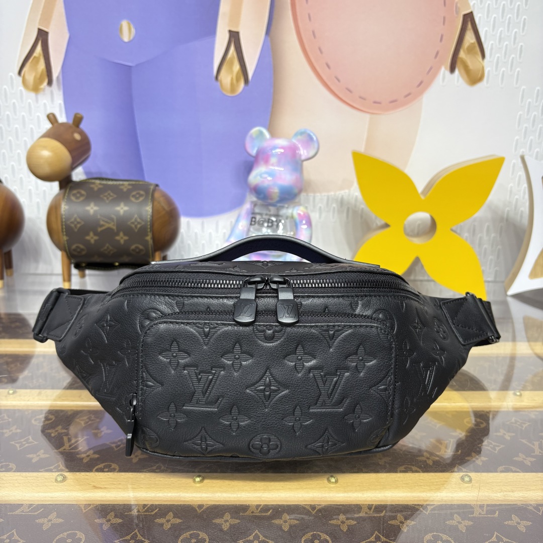 1286-Louis Vuitton Black Embossed Monogram Waist Bag | Edgy Street Style Meets Practical Function