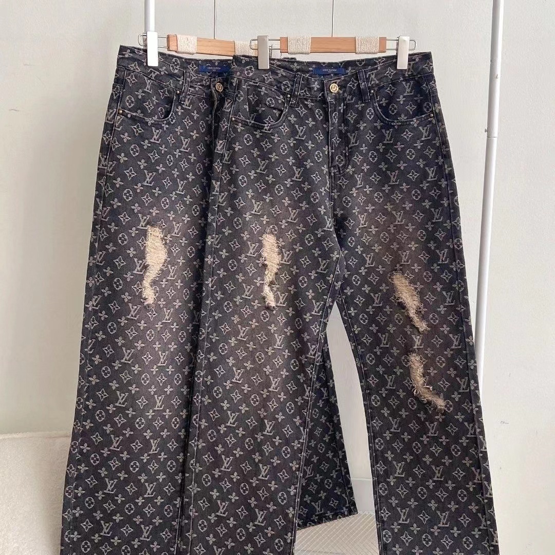 Top Version Ripped Hole Embroidery Jeans Spring Summer Casual Loose Straight Leg Pants-PD04041102