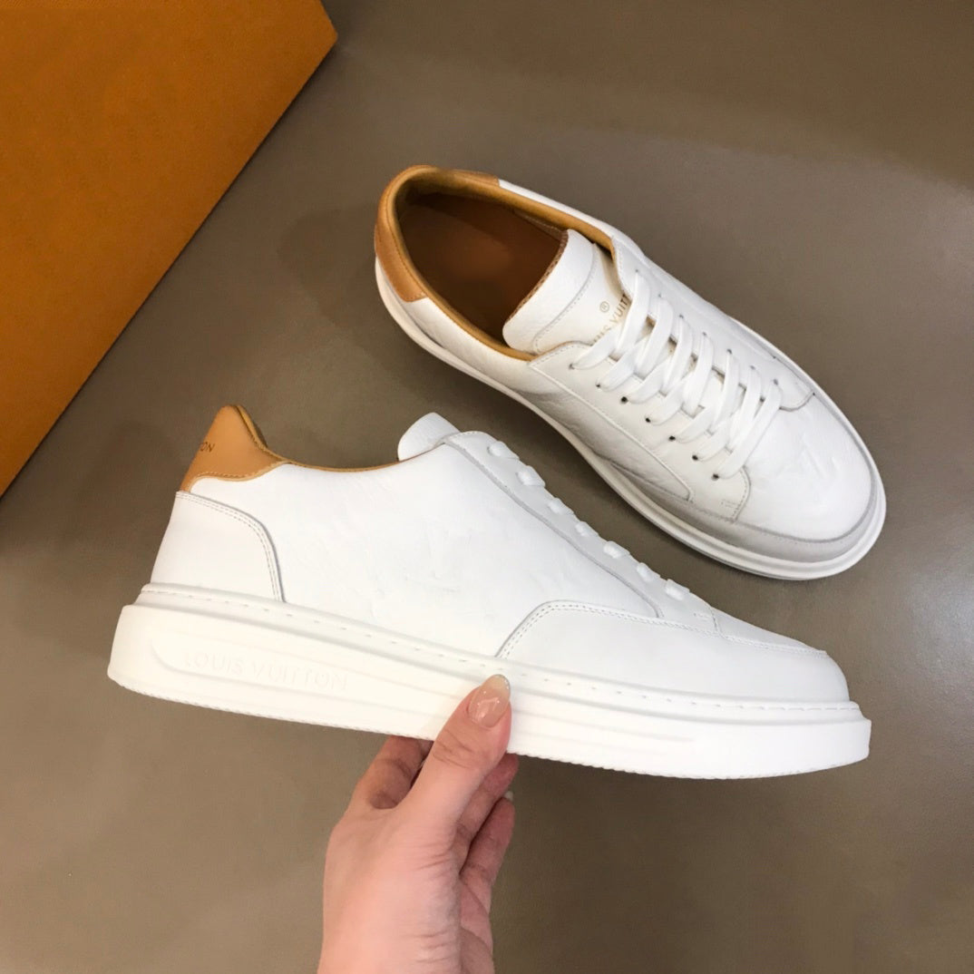 New men's shoes leather embossed lace-up thick-soled casual all-match sneakers