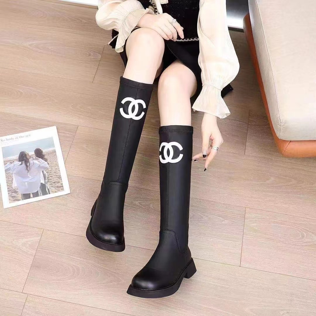 Mid-tube women's boots 2022 autumn and winter new thick-soled all-match high boots elastic tight boots