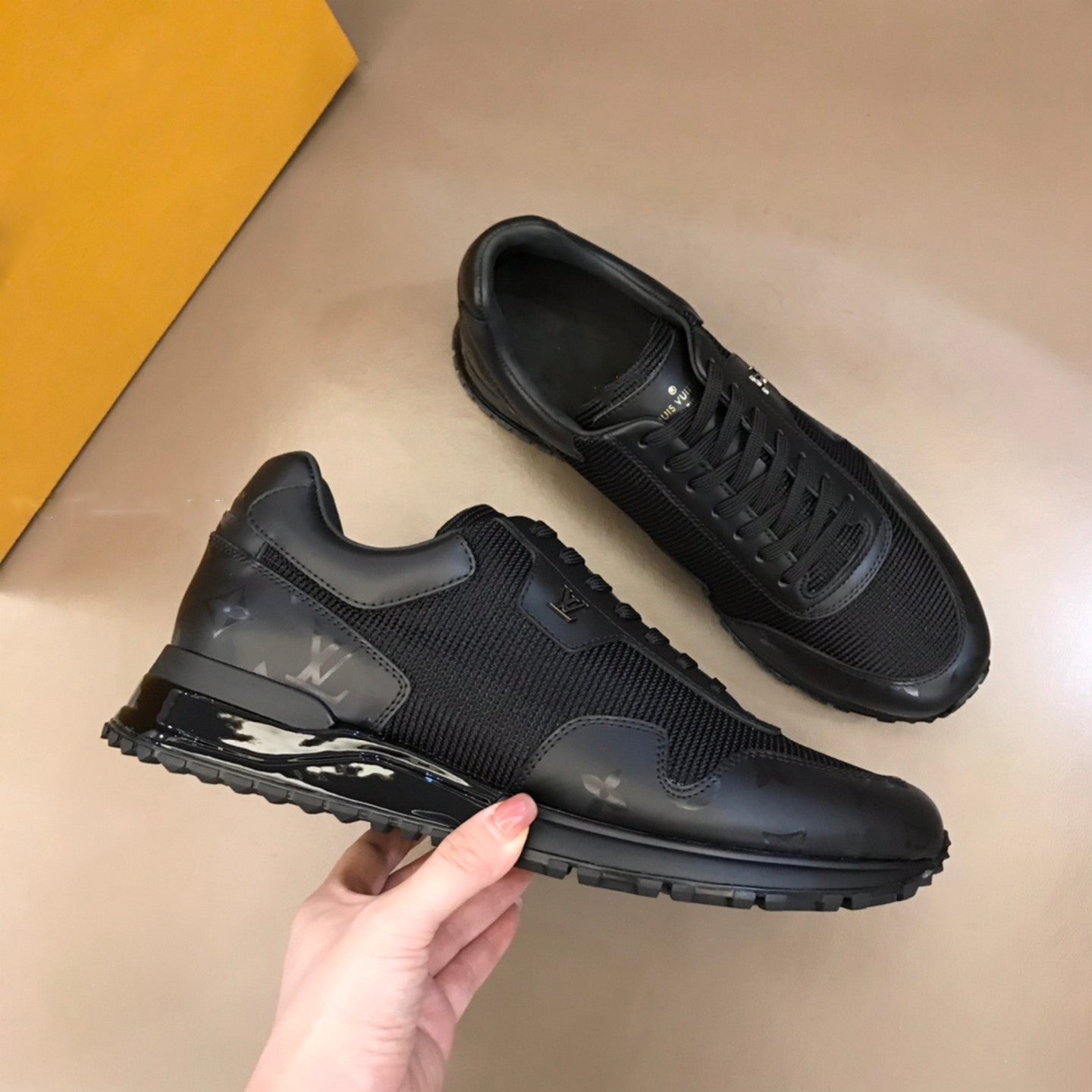 New classic lace-up leather breathable knitted fabric all-match trend sneakers