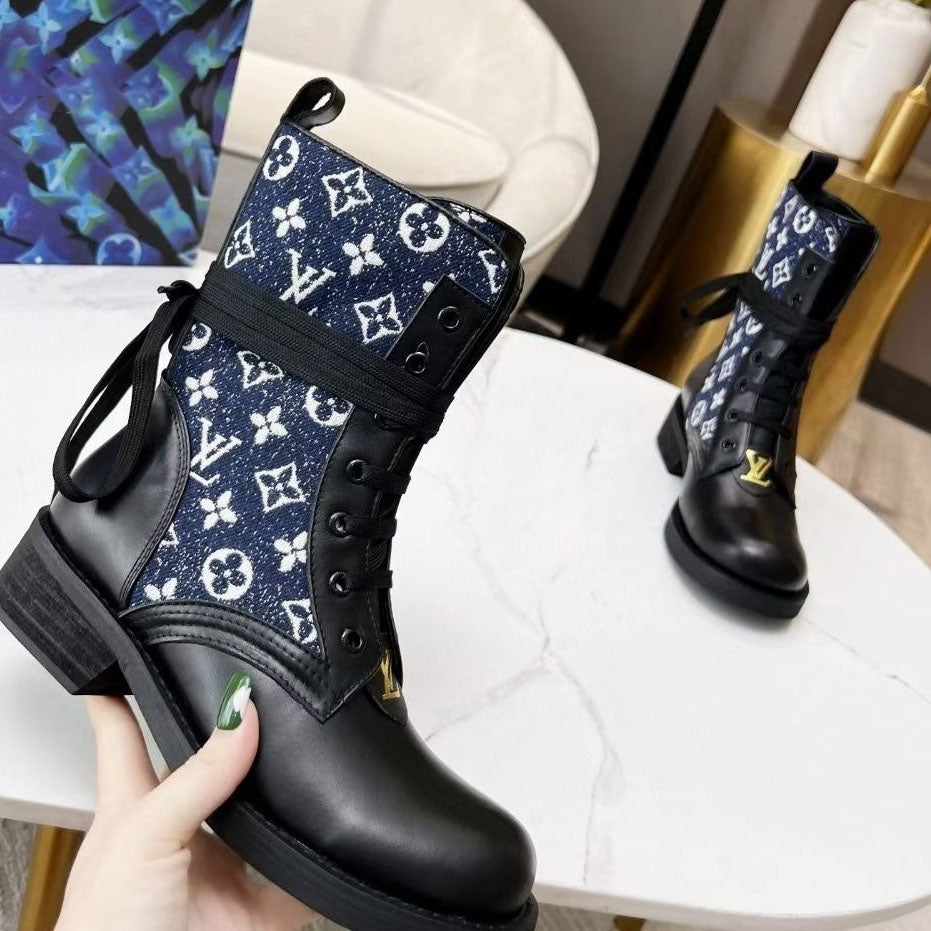 Classic new fashion flat women's boots in the tube lace up Martin boots autumn and winter women's shoes all-match with letters