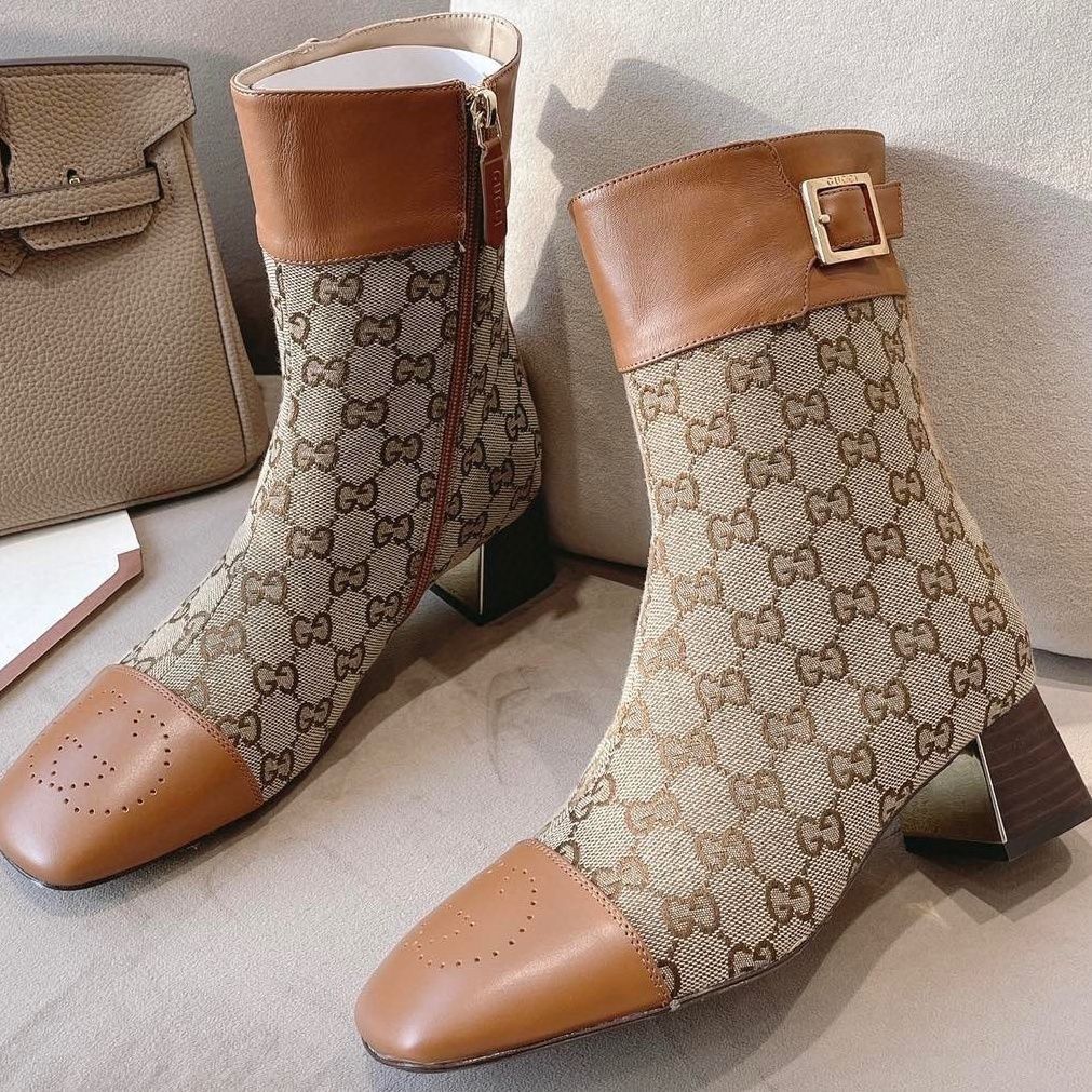 Ankle boots original single cross old flower belt thick high heel socks boots