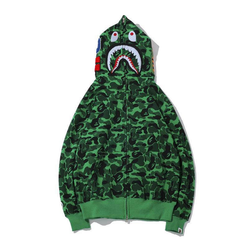 Tide brand same style camouflage shark head jacket 3D printing zipper hoodie men and women sweater couple outfit