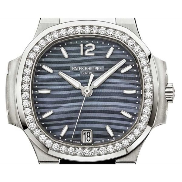 Patek Philippe Nautilus Blue Tinted Mother Of Pearl Dial Automatic Ladies Diamond Watch 7018/1A-010