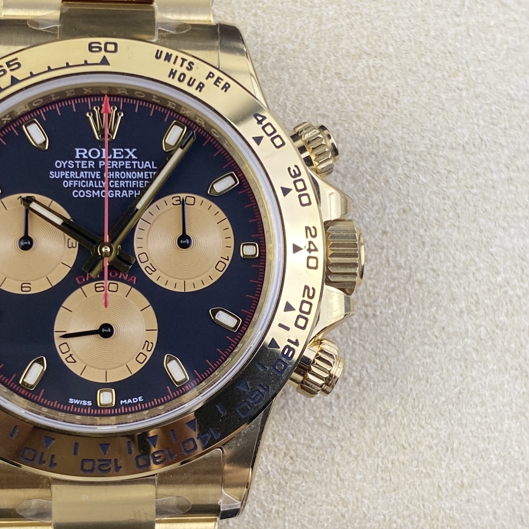 CLEAN Factory Rolex Daytona 116508-0009 40MM Full Gold，Gold Eye，Red Second Hand Black Dial