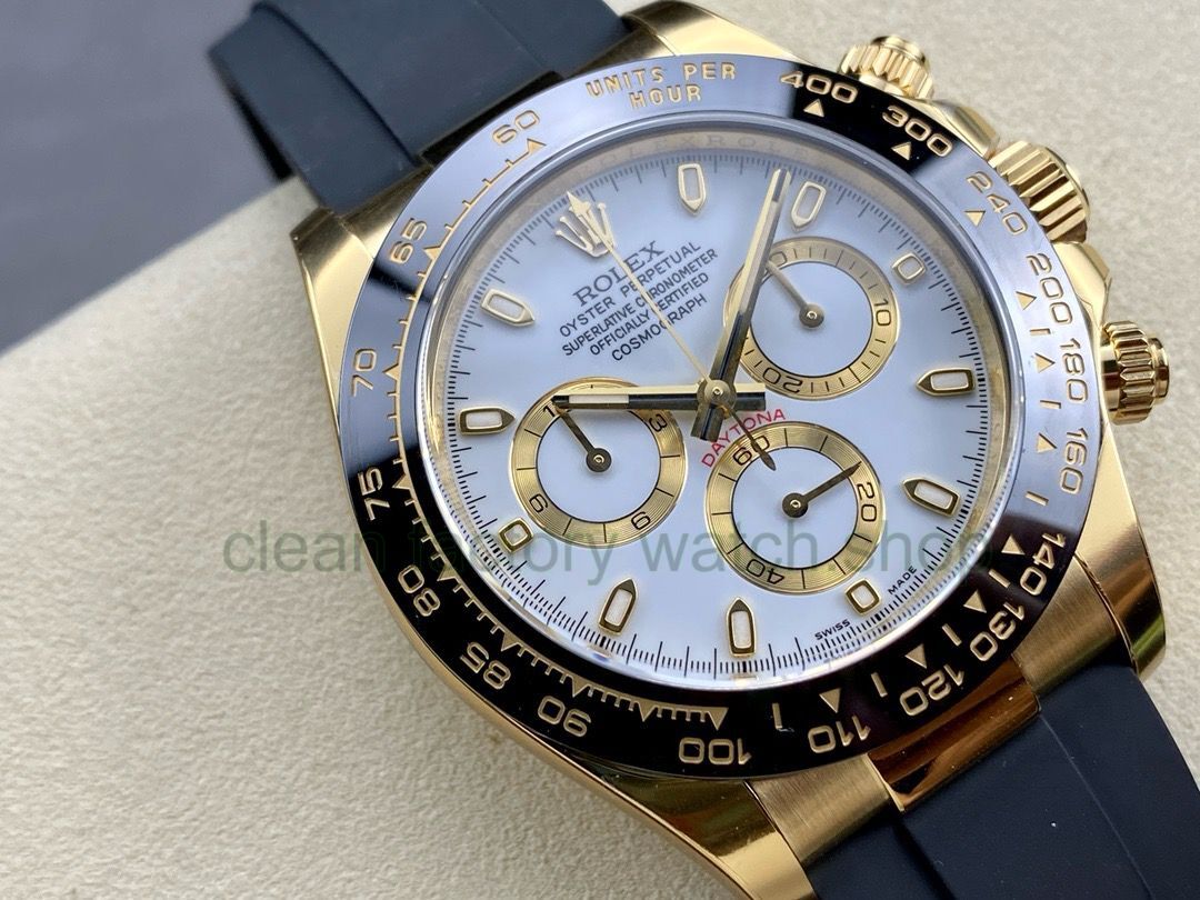 Clean Factory Rolex Daytona 116518LN-0041 40MM Yellow Gold Rubber Strap White Dial