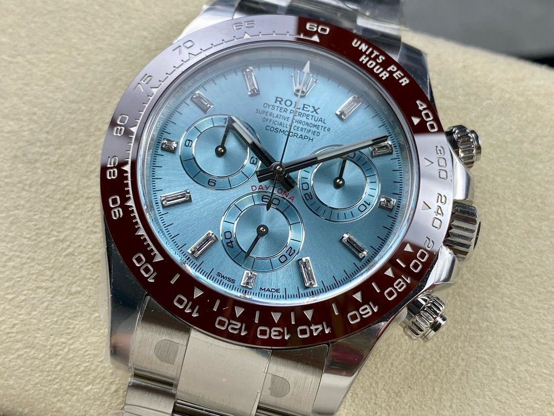 Clean Factory Rolex Daytona 116506-0002 40MM Full Platinum Ice Diamond Baguette Blue Dial