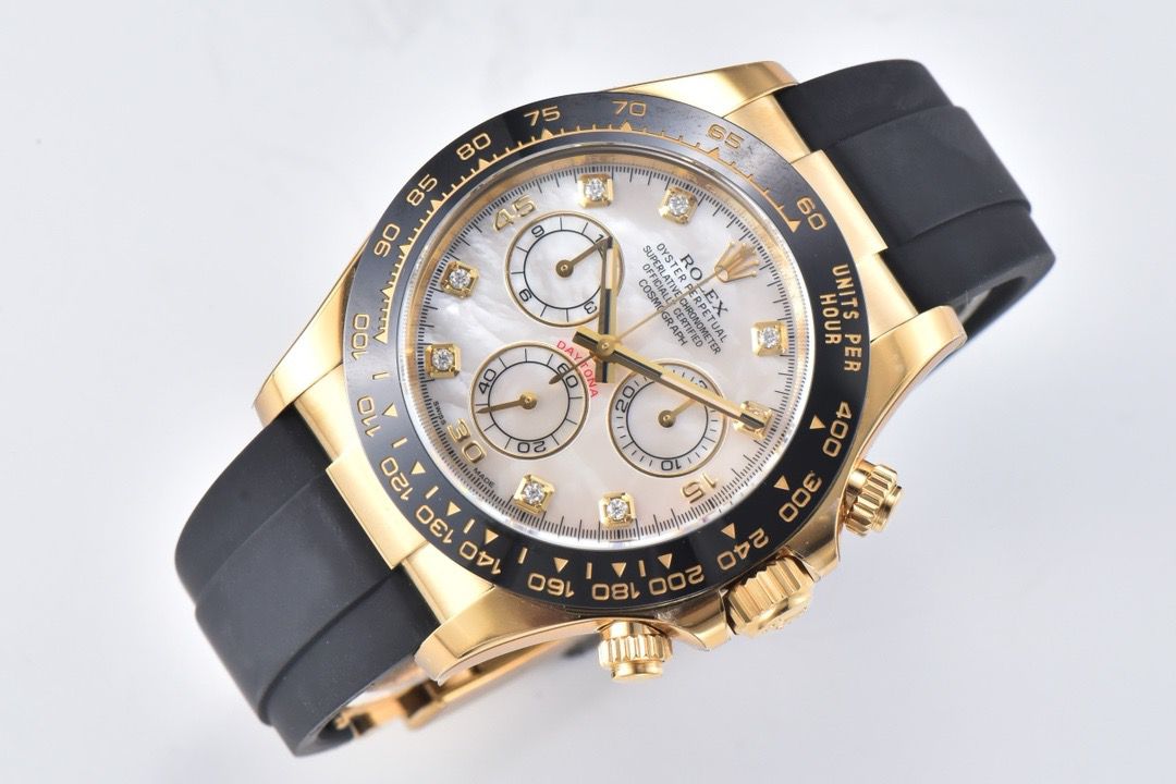 Clean Factory Rolex Daytona 116518LN 40MM Yellow Gold Rubber Strap Diamond Mop Mother Of Pearl Dial